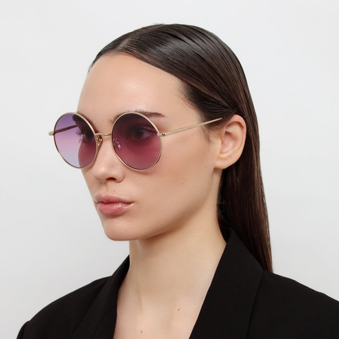 Bea Round Sunglasses in Light Gold and Purple