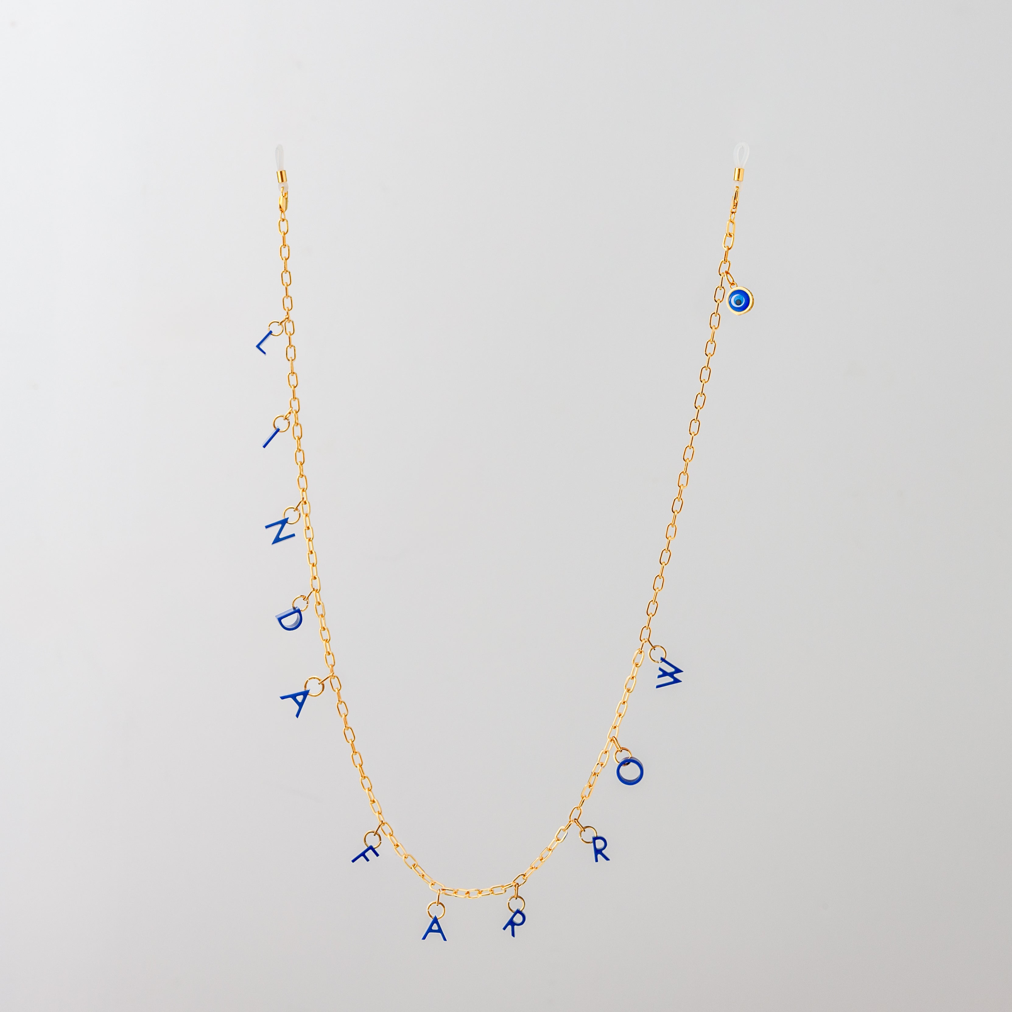 Gold Metal Chain With Blue Letters