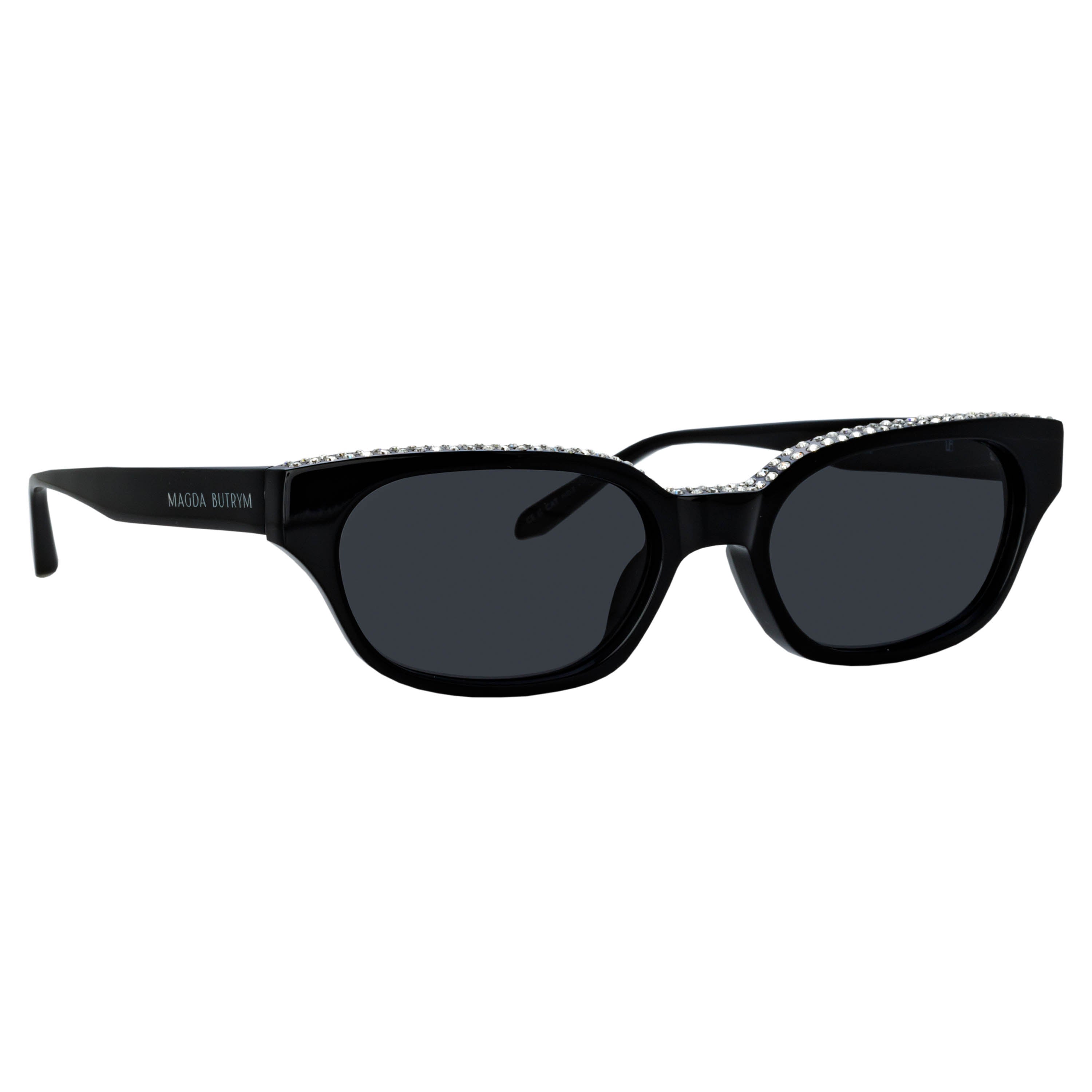 Medium Cat Eye Sunglasses in Black and Crystals