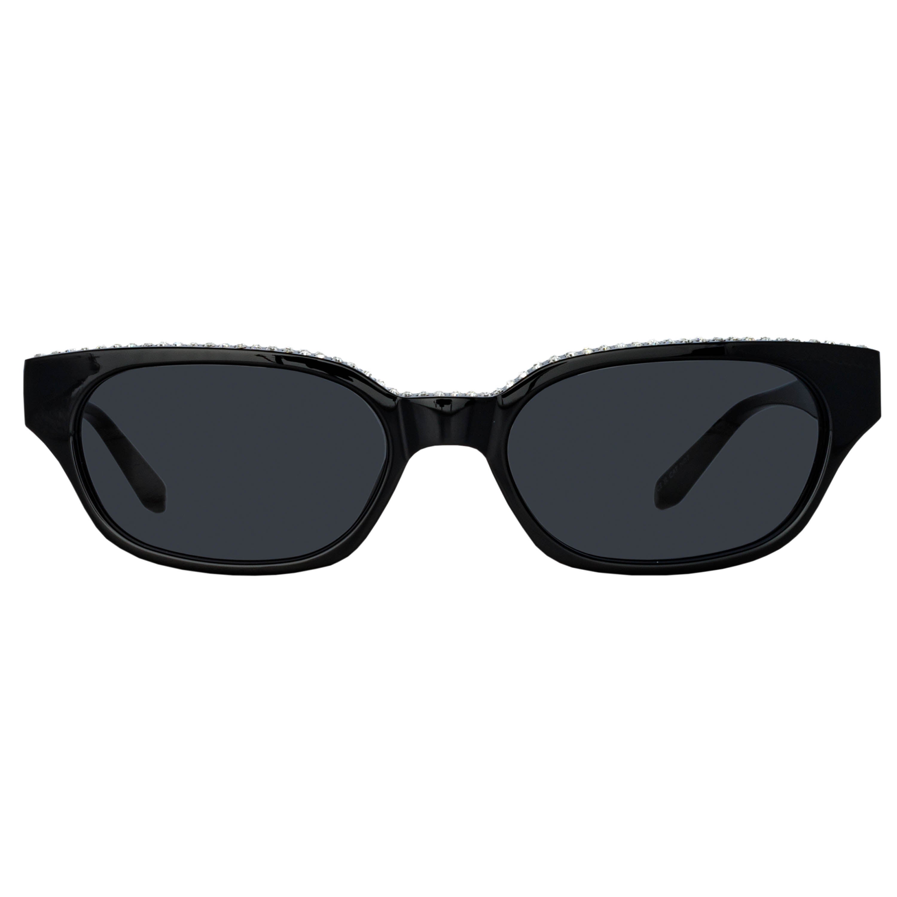 Medium Cat Eye Sunglasses in Black and Crystals