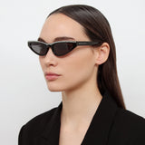 Slim Cat Eye Sunglasses in Black and Crystals