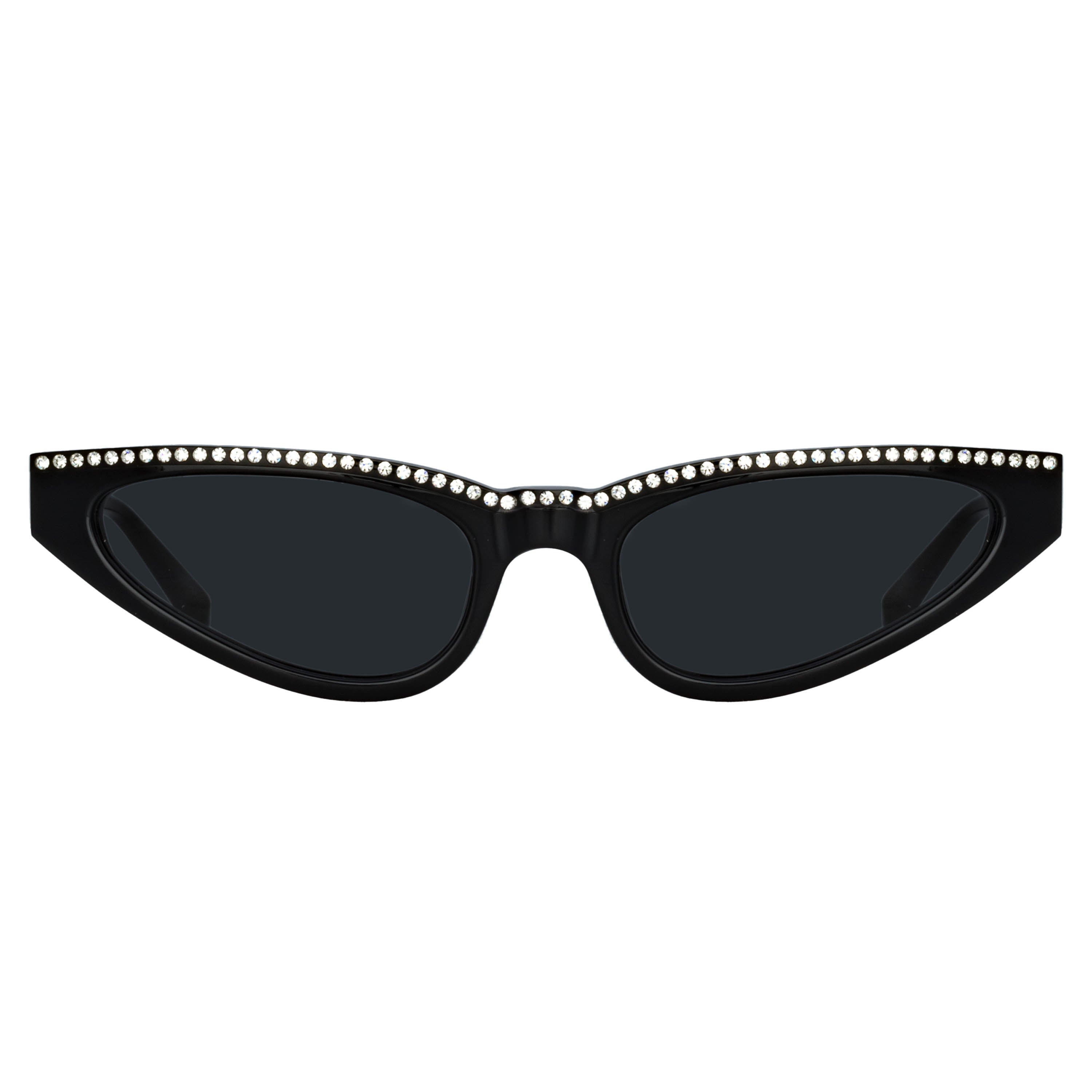 Slim Cat Eye Sunglasses in Black and Crystals