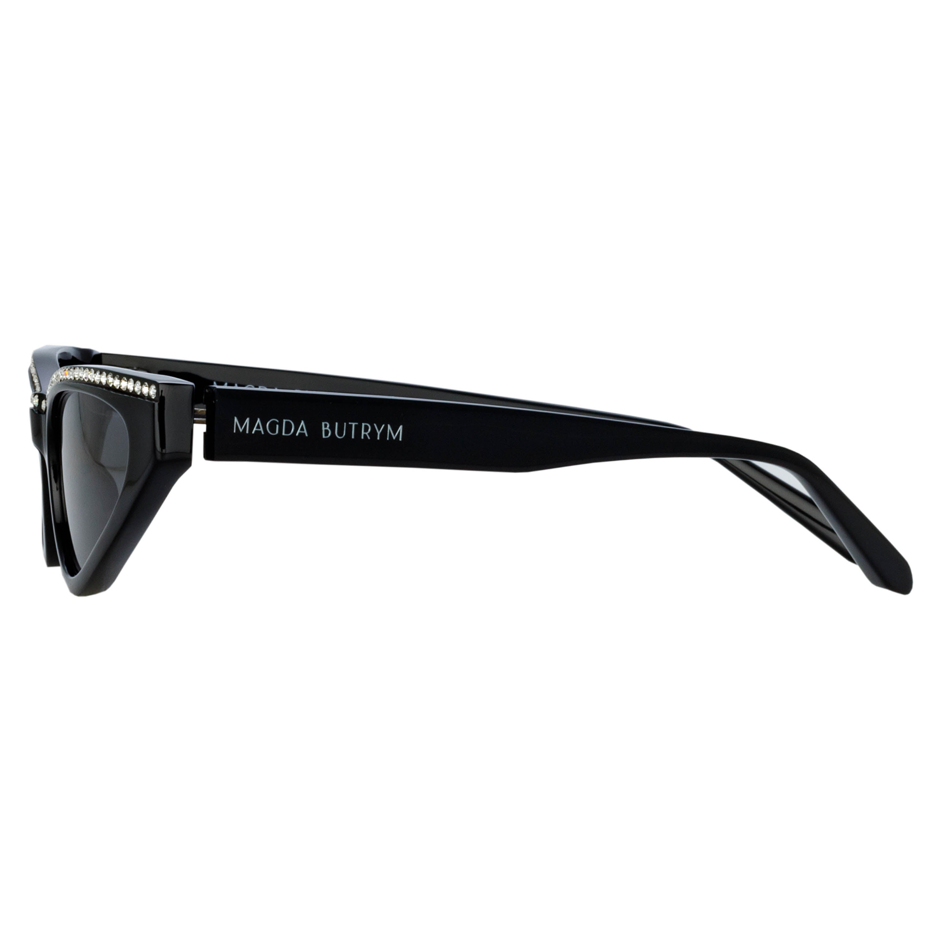 Slim Cat Eye Sunglasses in Black and Crystals