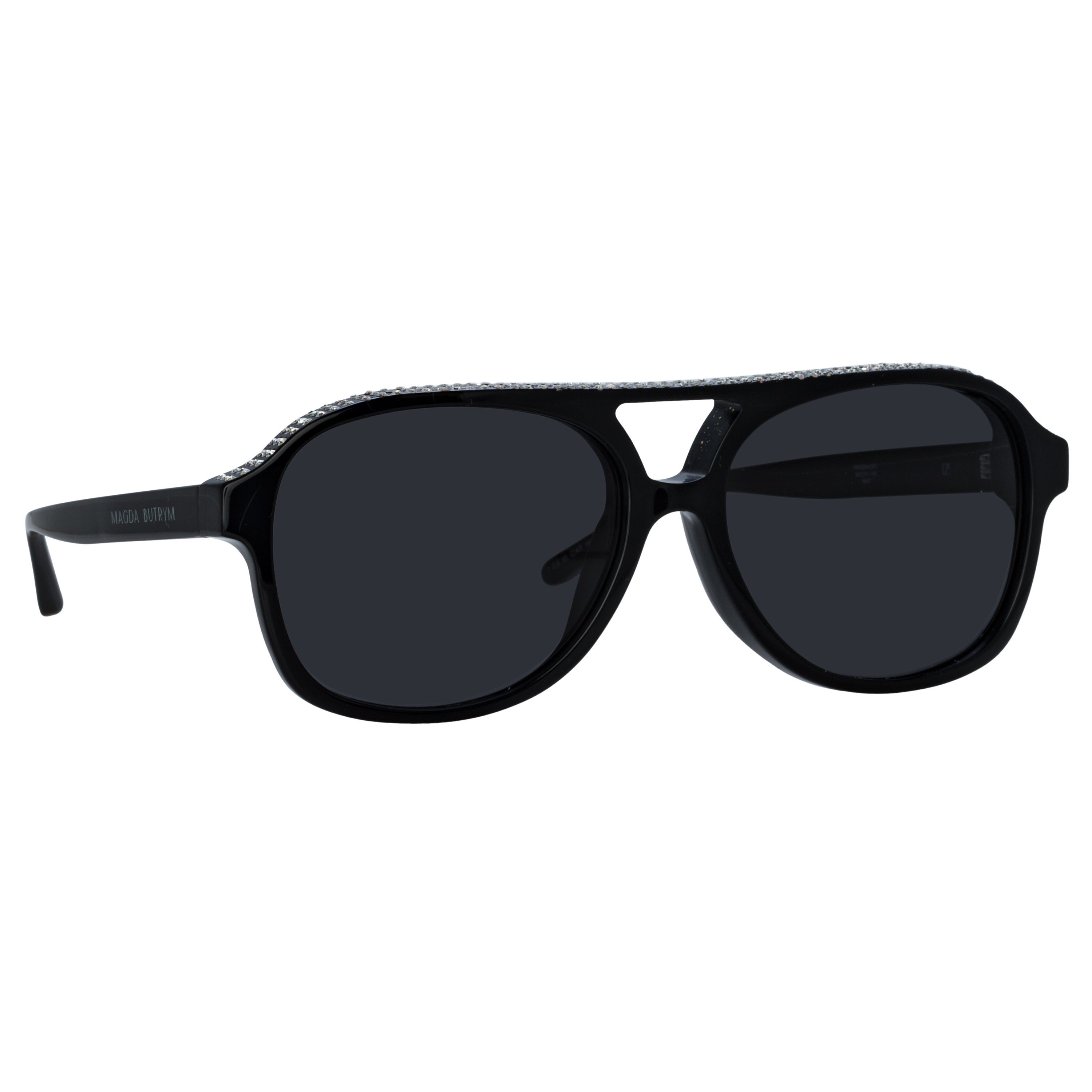 Aviator Sunglasses in Black and Crystals