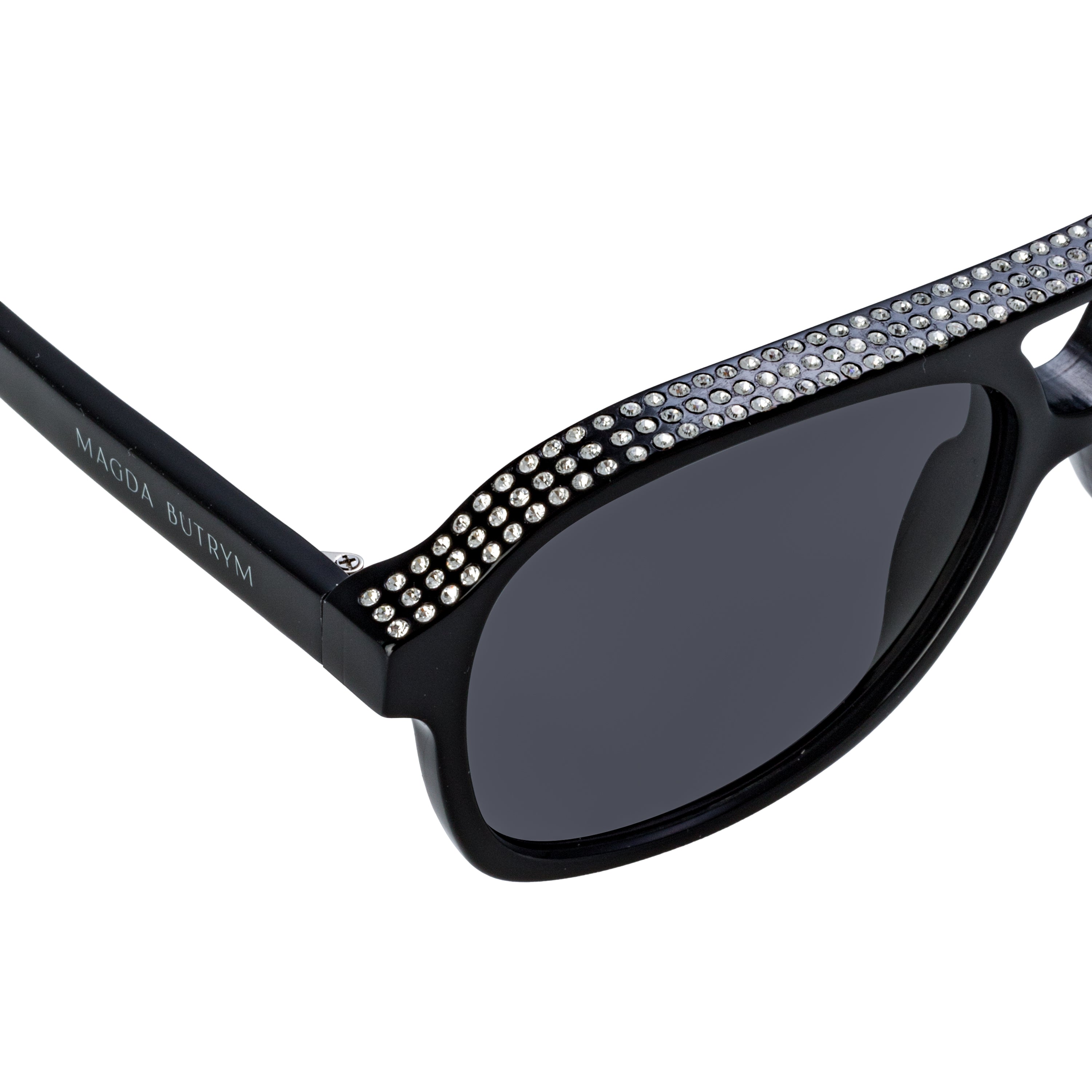 Aviator Sunglasses in Black and Crystals