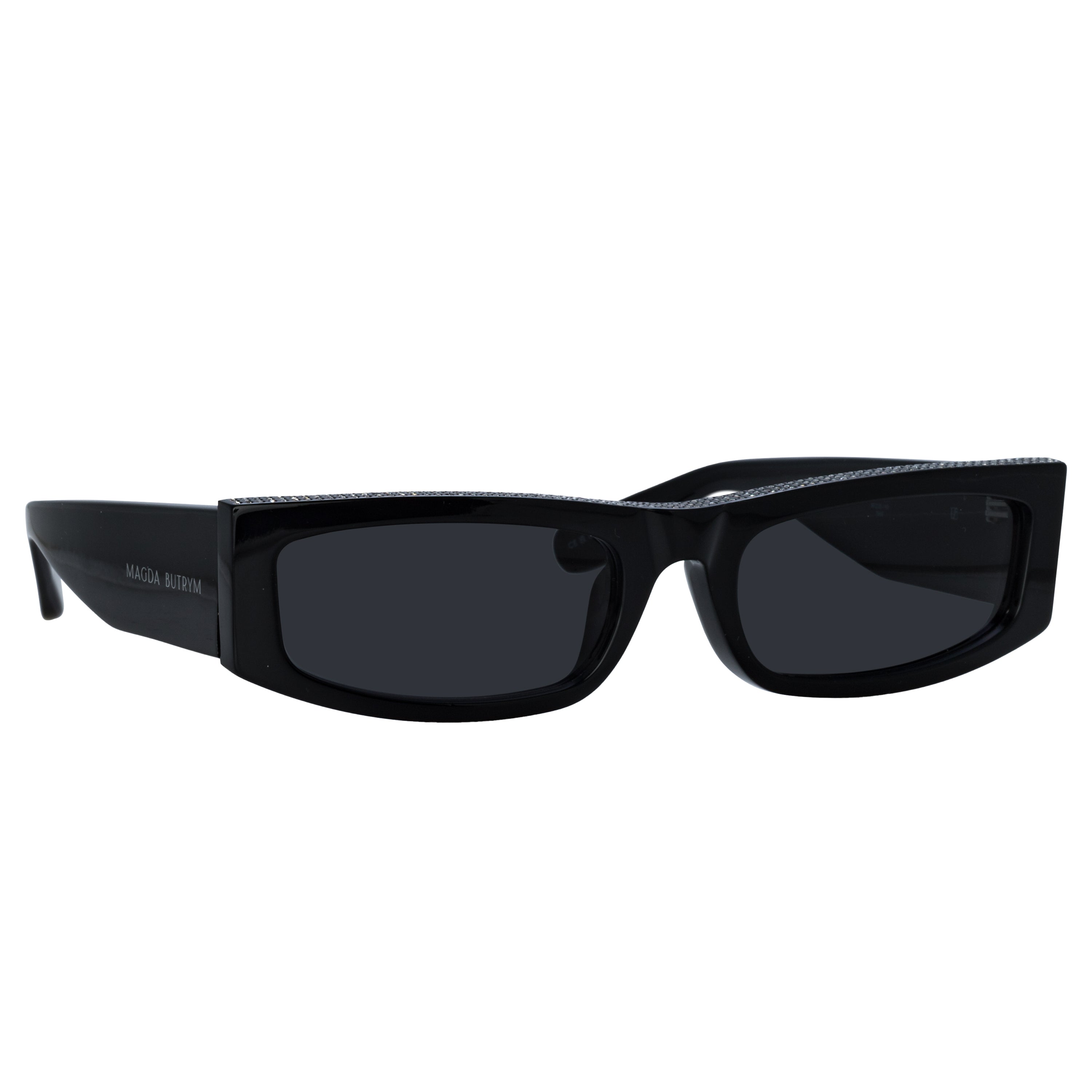 Rectangular Sunglasses in Black and Crystals