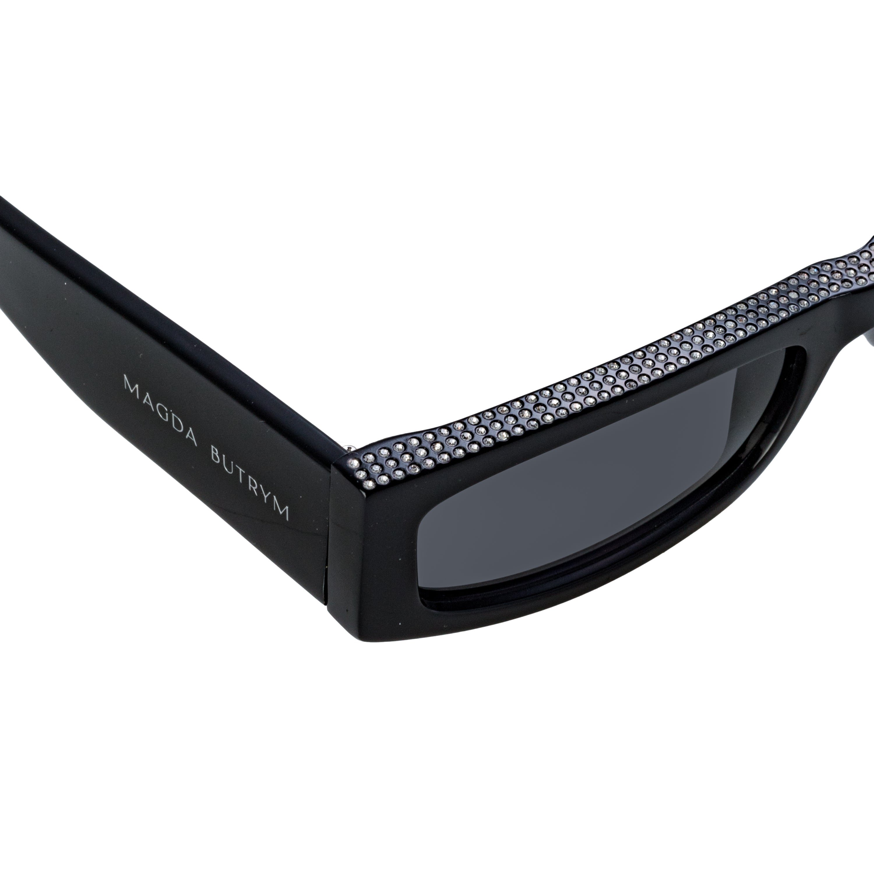 Rectangular Sunglasses in Black and Crystals