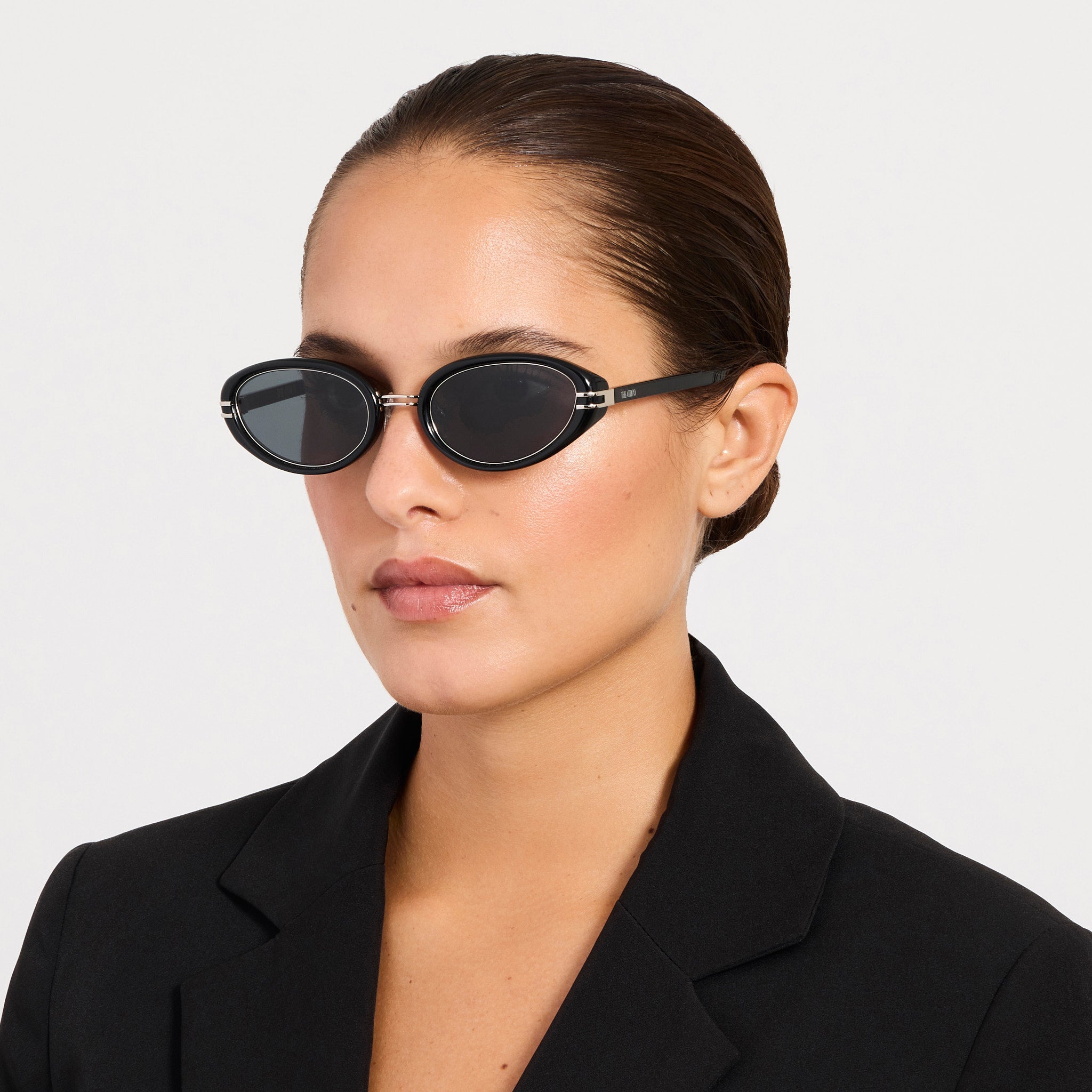 Ambra Oval Sunglasses in Black and Grey - LINDA FARROW-Sunglasses-