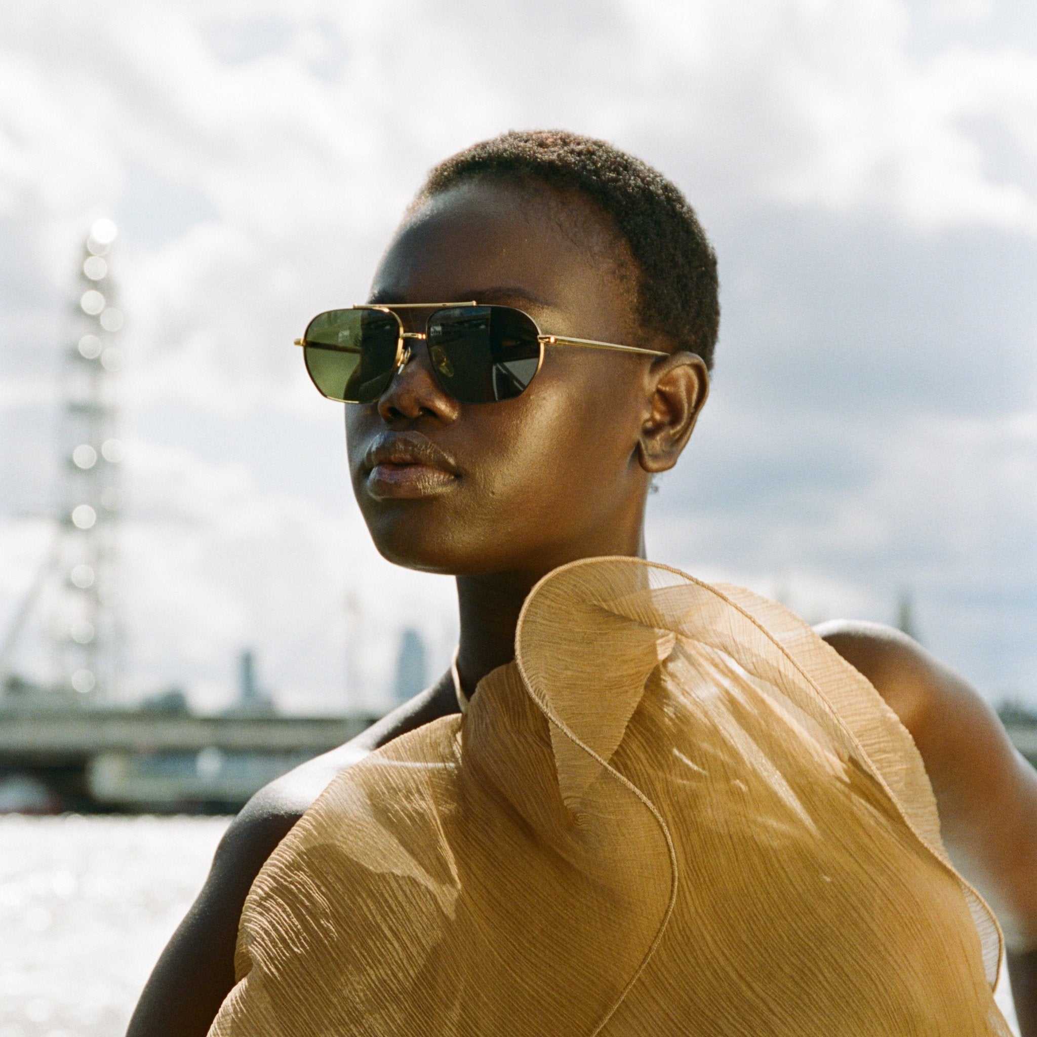 Arden Sunglasses in Matt Nickel and Yellow Transition Lenses - LINDA FARROW-Sunglasses-