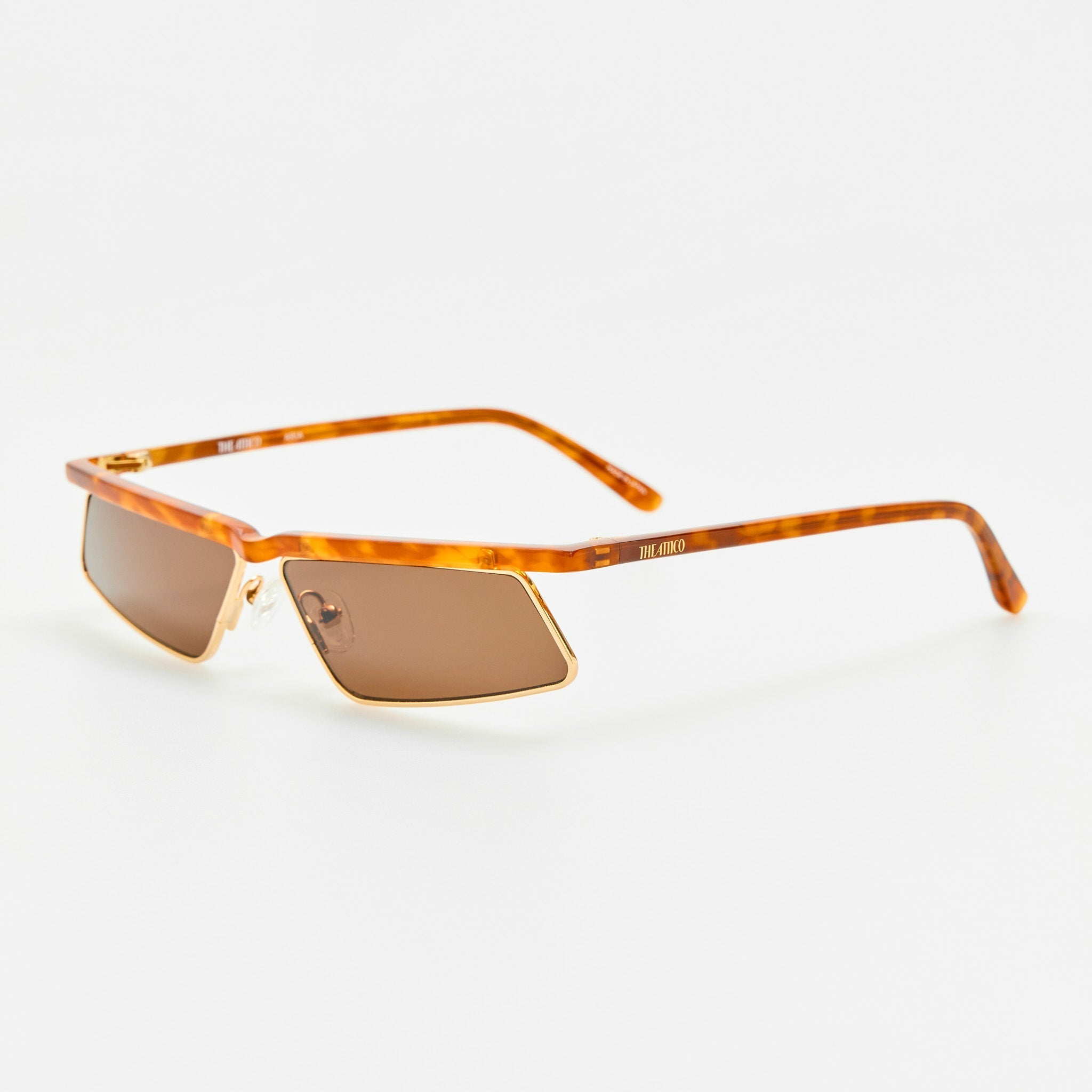 Aria Cat Eye Sunglasses in Yellow Gold and Brown - LINDA FARROW-Sunglasses-