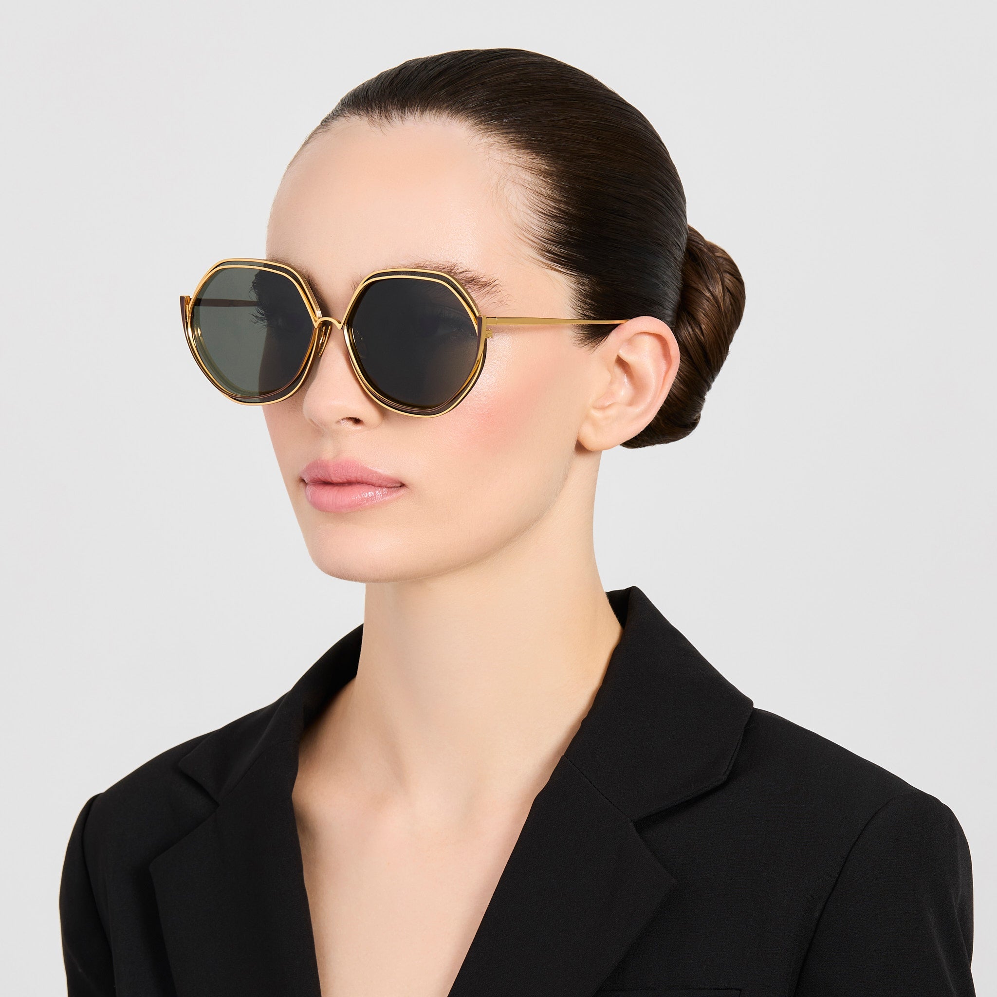 Aspen Sunglasses in 22K Gold and Grey - LINDA FARROW-Sunglasses-