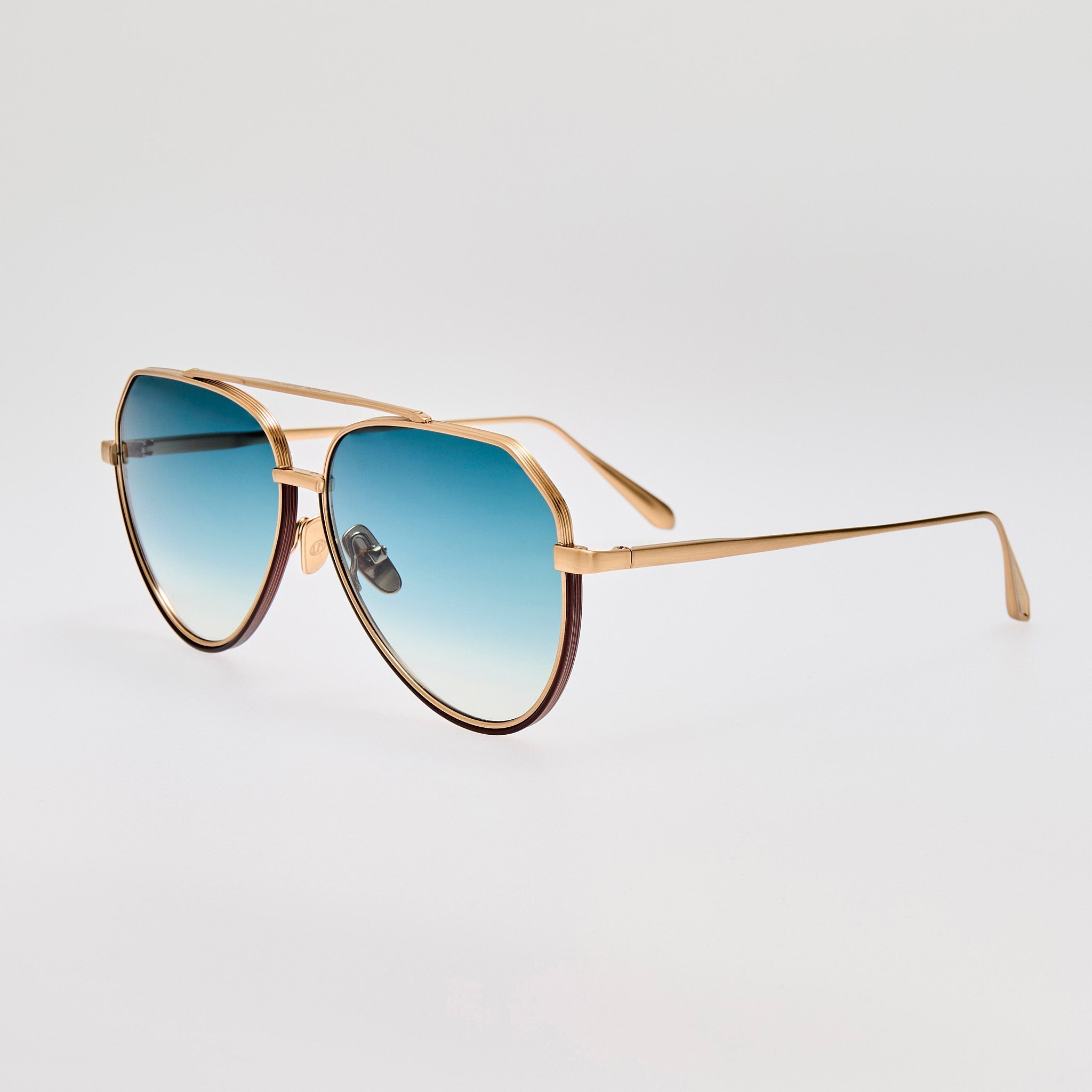 Bayer Sunglasses in 22K Gold and Aqua - LINDA FARROW - Sunglasses - 