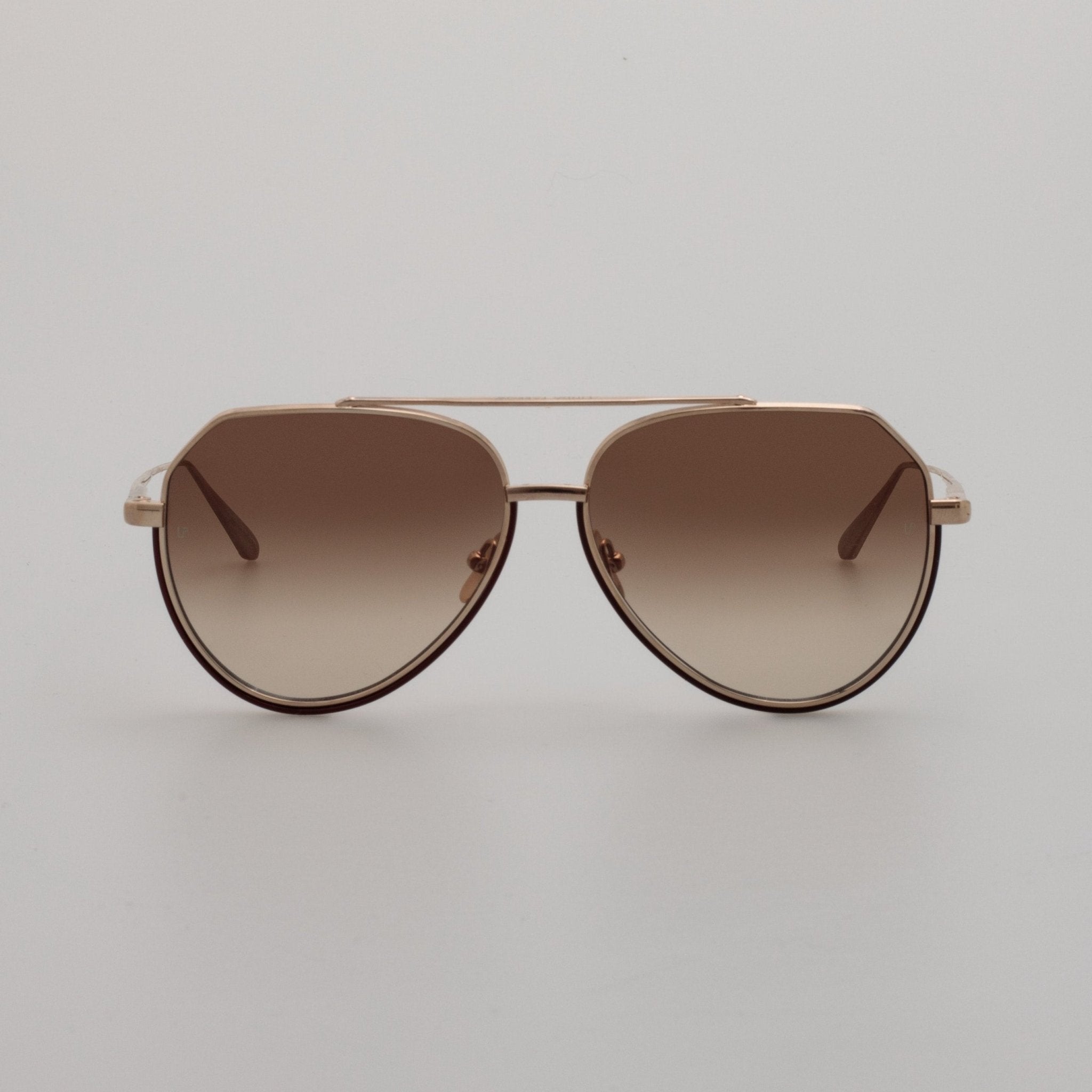 Bayer Sunglasses in 22K Gold and Mocha - LINDA FARROW - Sunglasses - 
