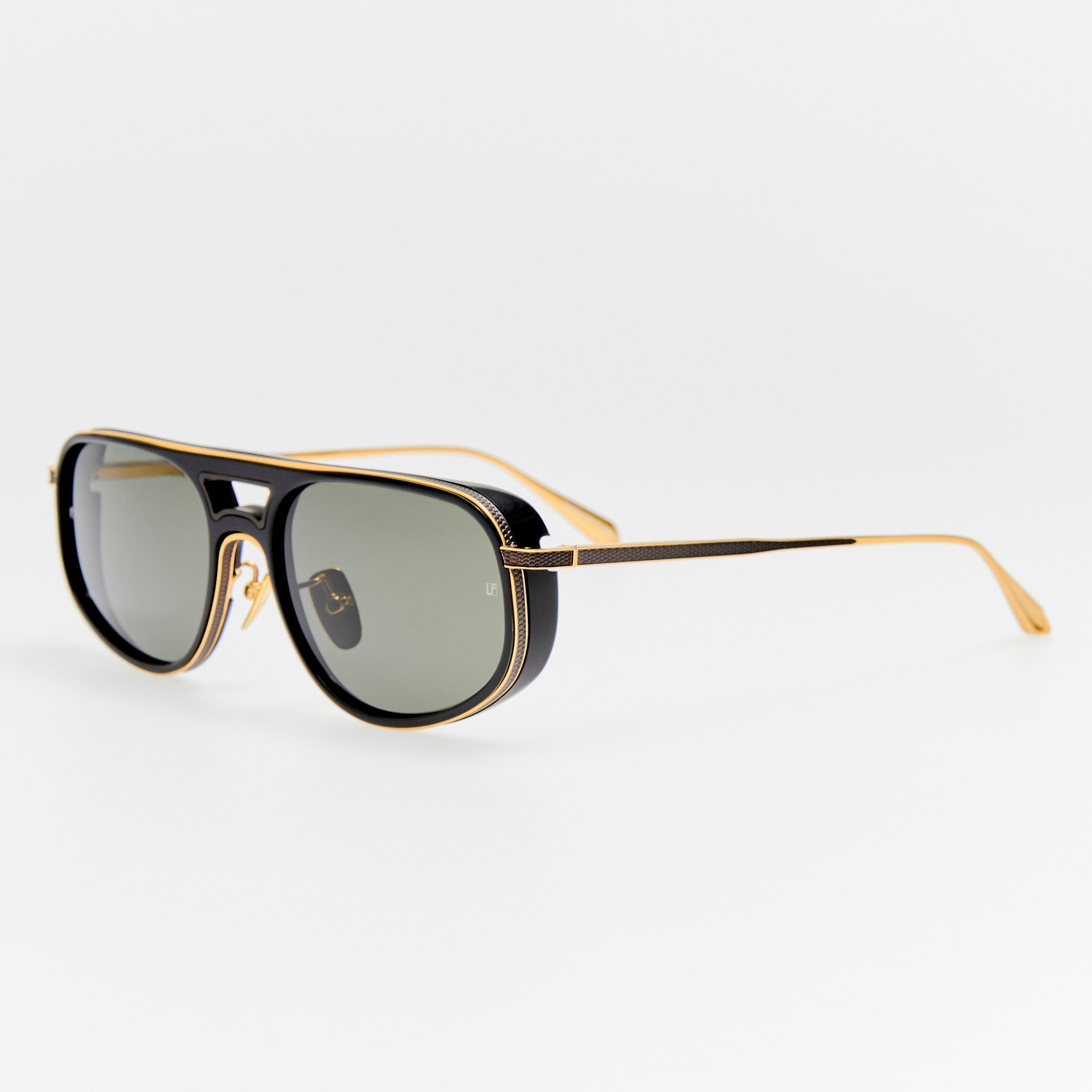 Calder Sunglasses in 22K Gold and Black - LINDA FARROW - Sunglasses - 