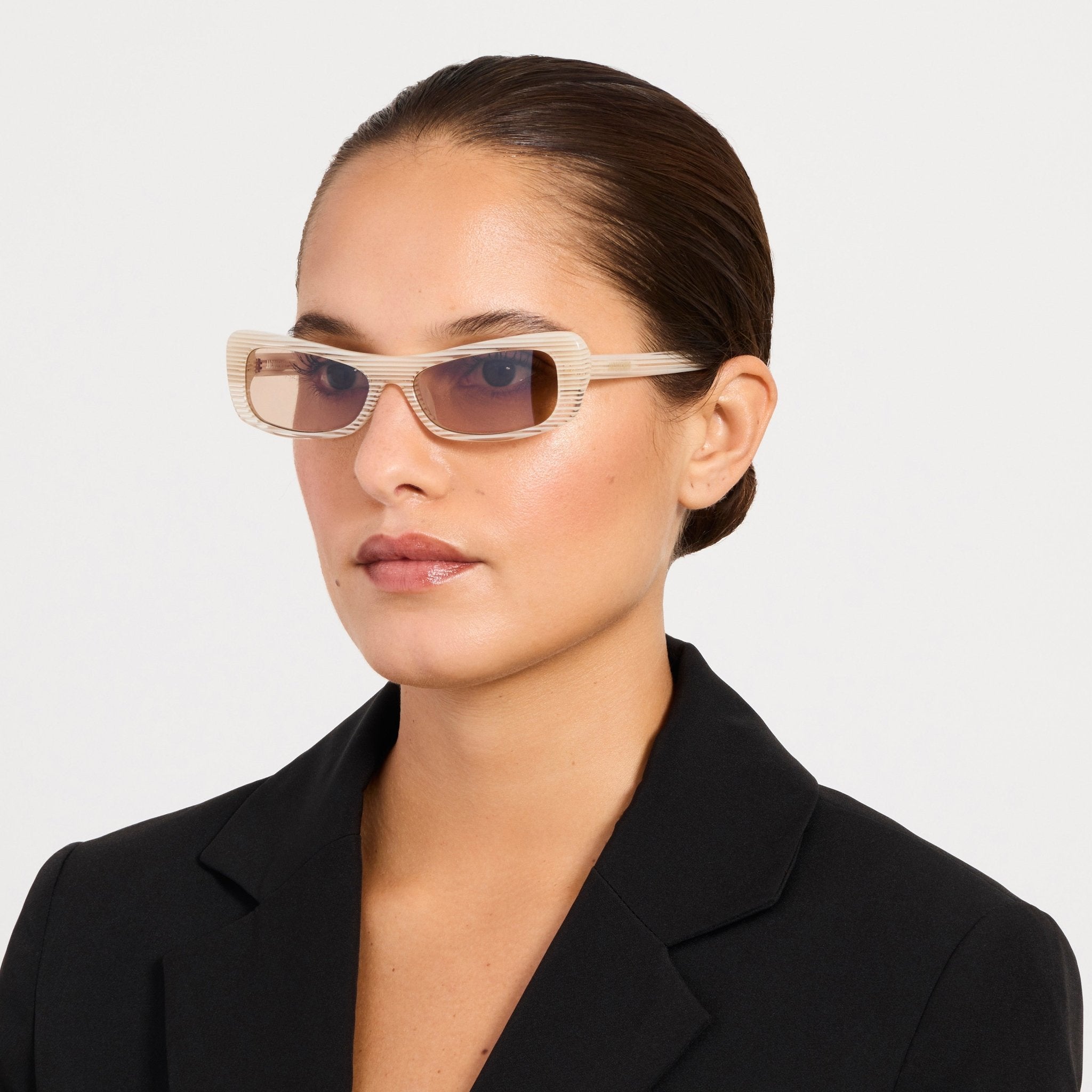 Capri Sunglasses in Cream Stripe - LINDA FARROW-Sunglasses-