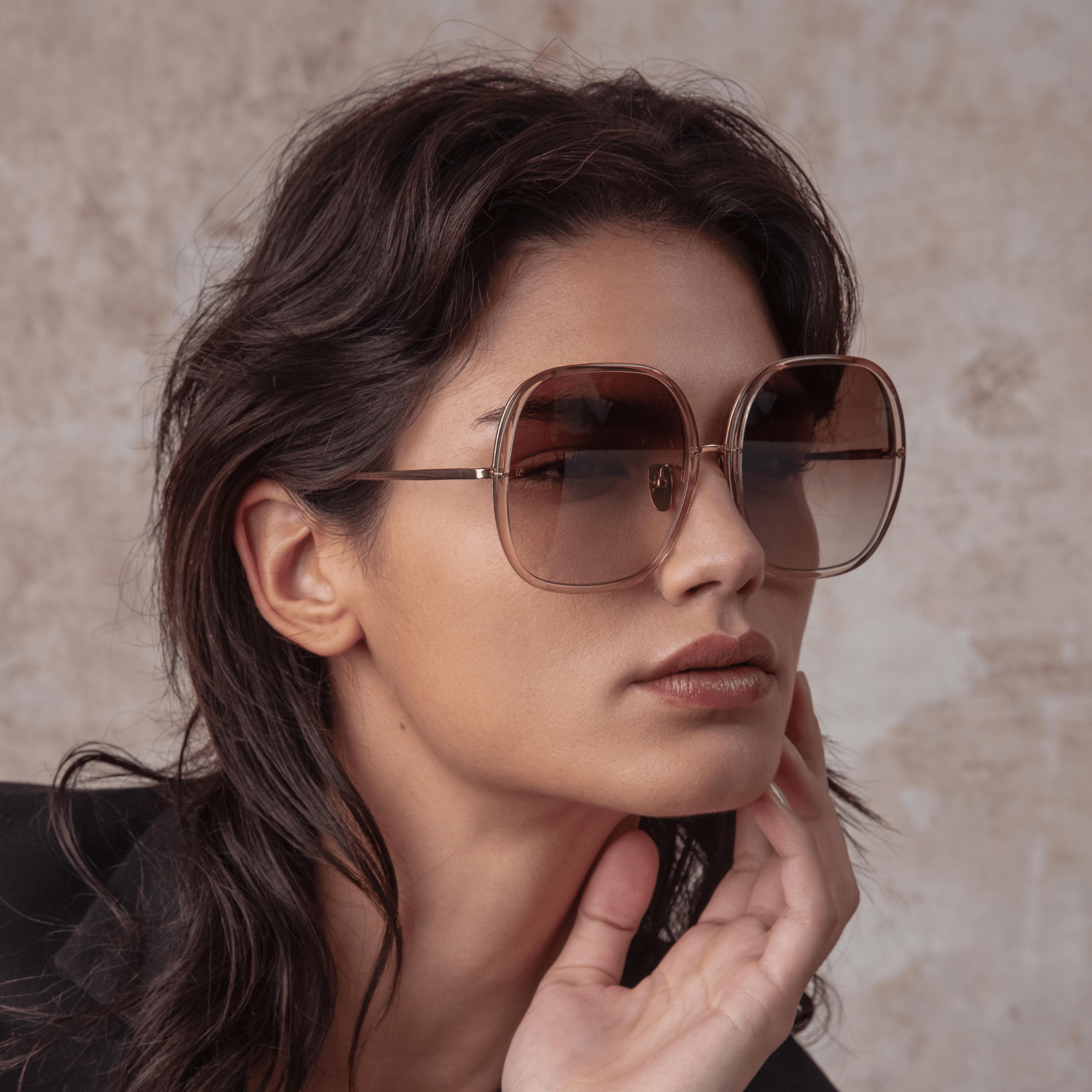 Celia Sunglasses in 18K Rose Gold and Mocha - LINDA FARROW - Sunglasses - 