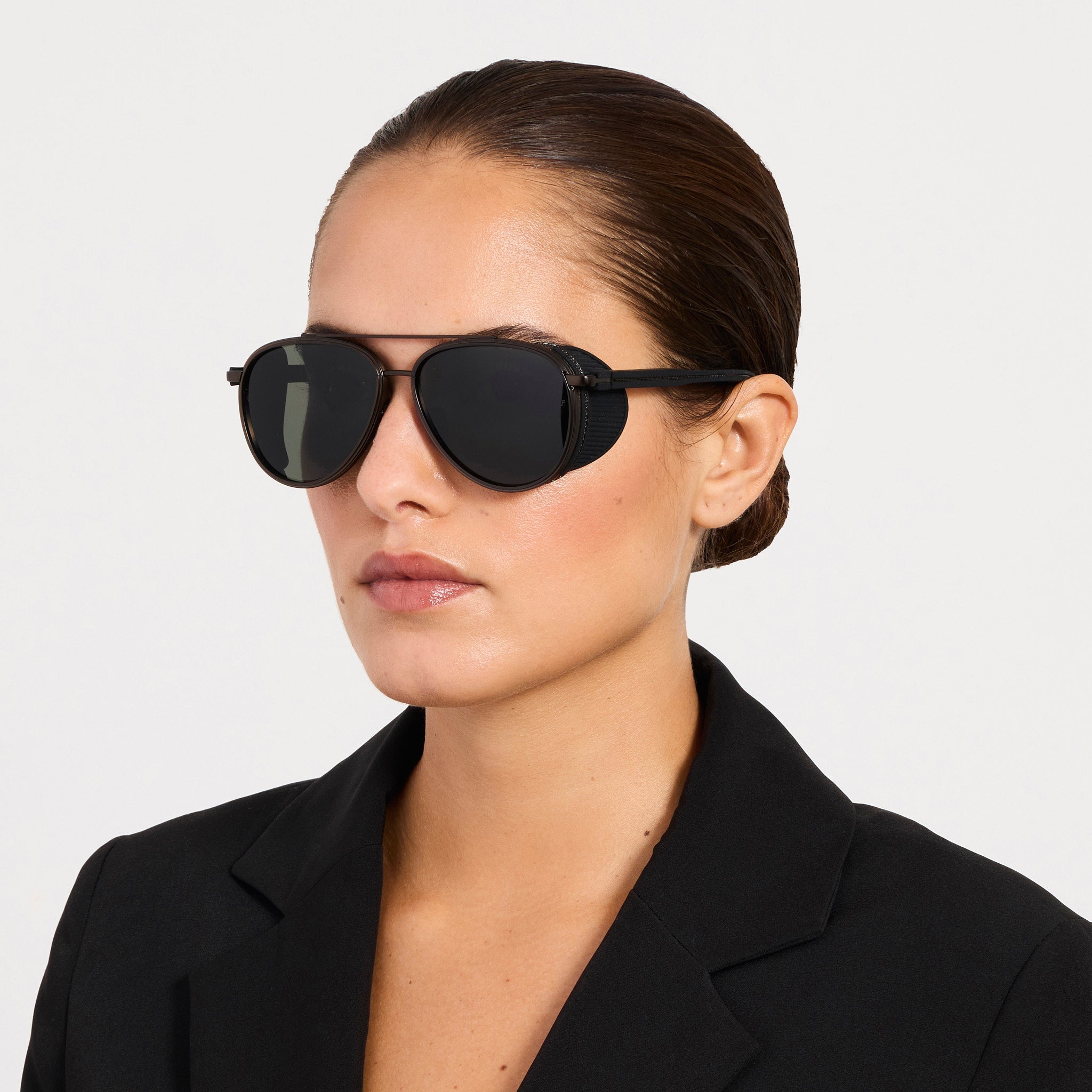 Cortes Sunglasses in Matt Black Nickel - LINDA FARROW-Sunglasses-