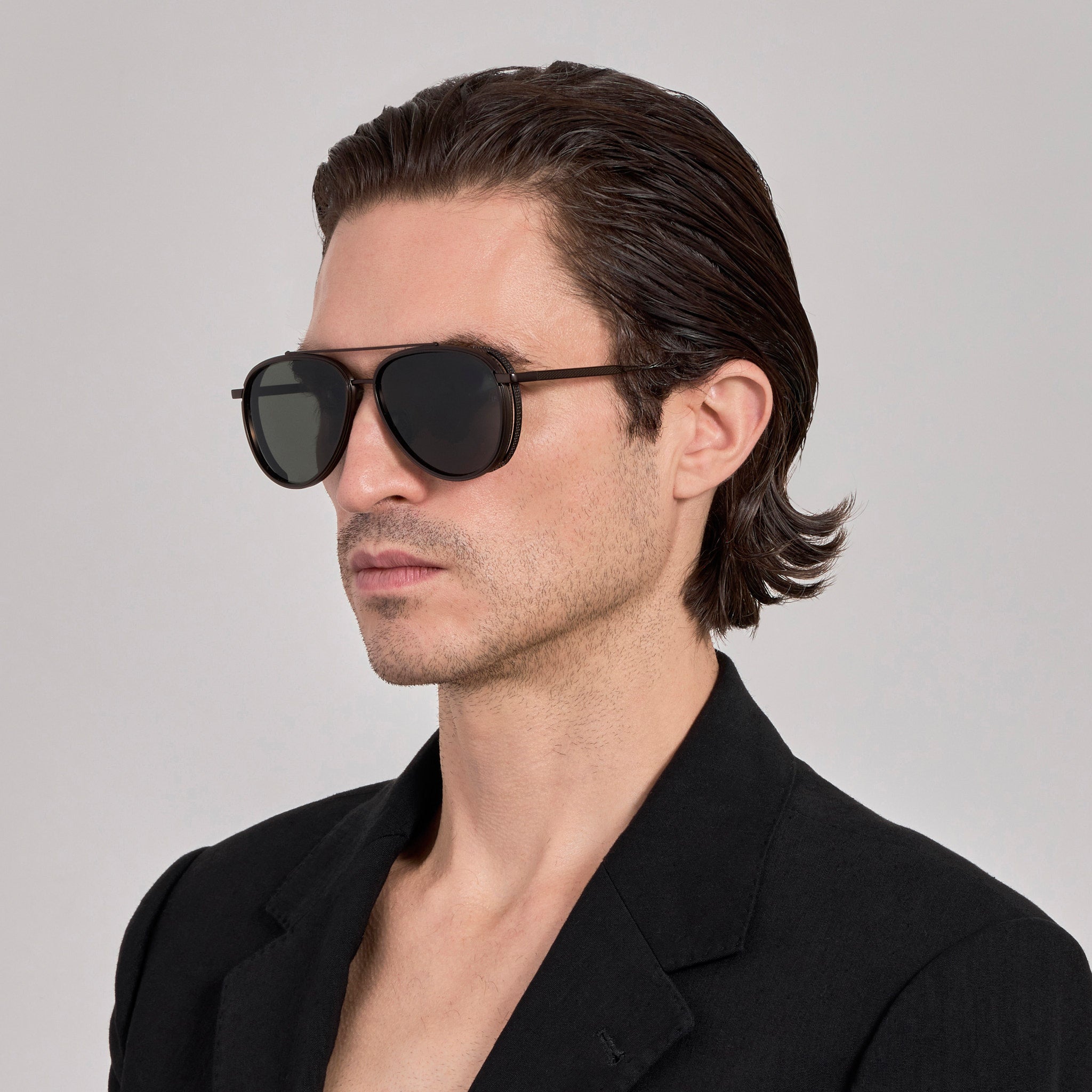Cortes Sunglasses in Matt Black Nickel - LINDA FARROW-Sunglasses-