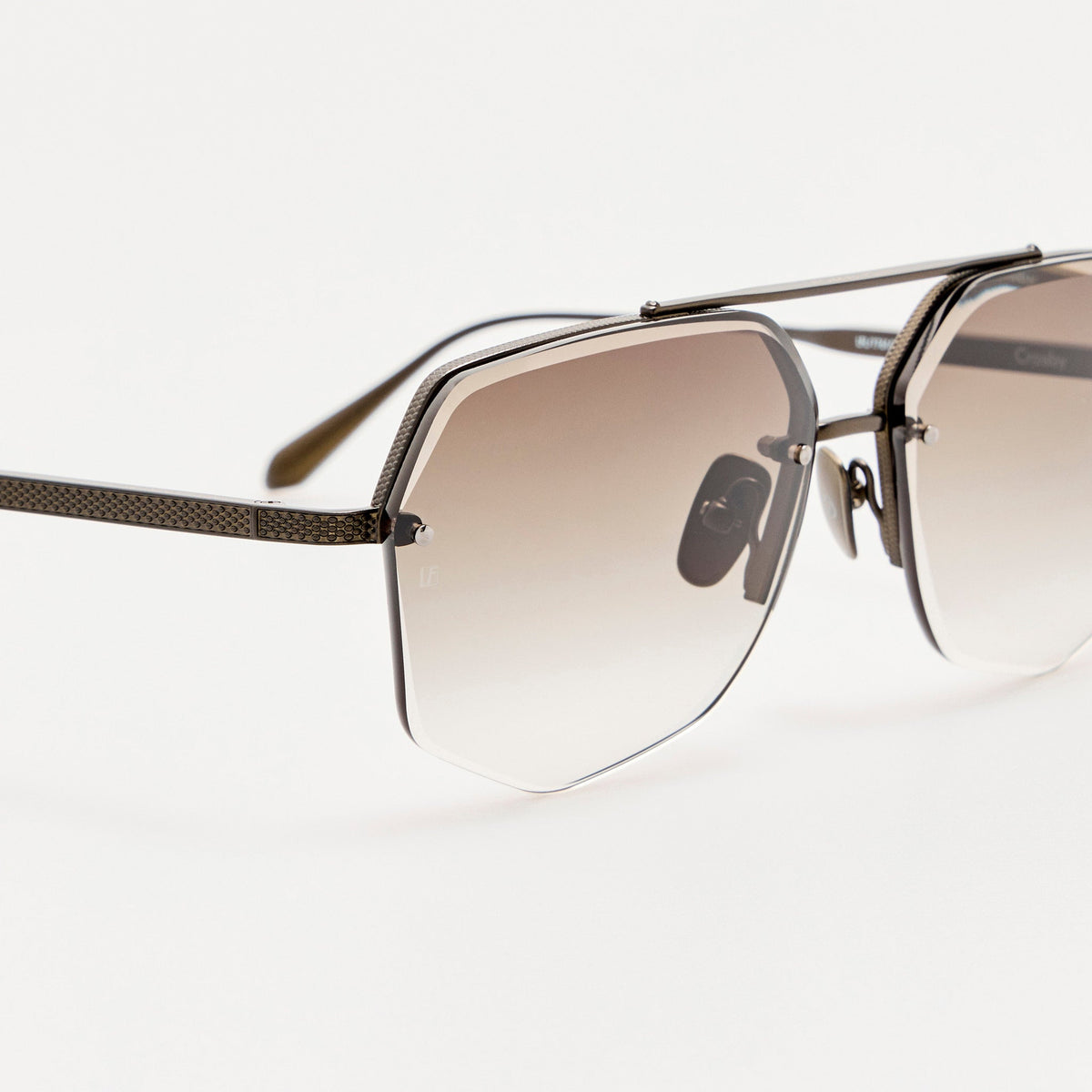 Crosby Sunglasses in Matt Nickel and Mocha - LINDA FARROW-Sunglasses-