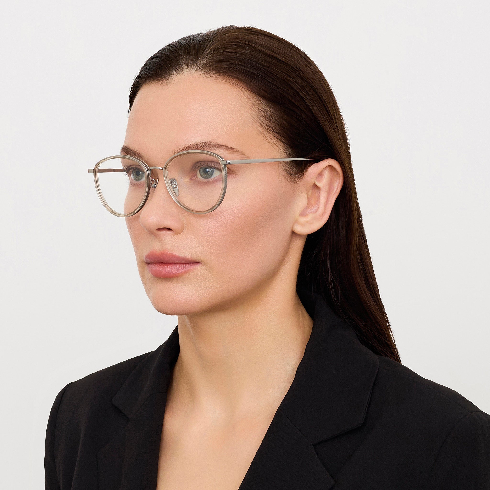 Dahlia Optical in 22K White Gold and Truffle - LINDA FARROW - Optical Frame - 