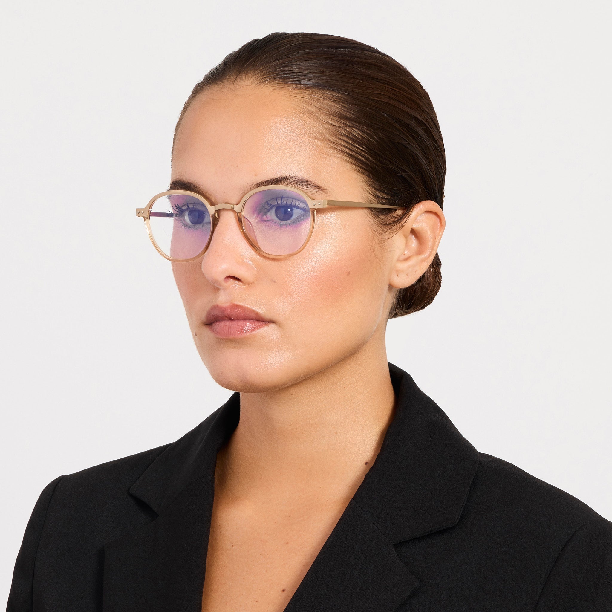 Devon Optical in Matt Champagne and Honey - LINDA FARROW - Optical Frame - 