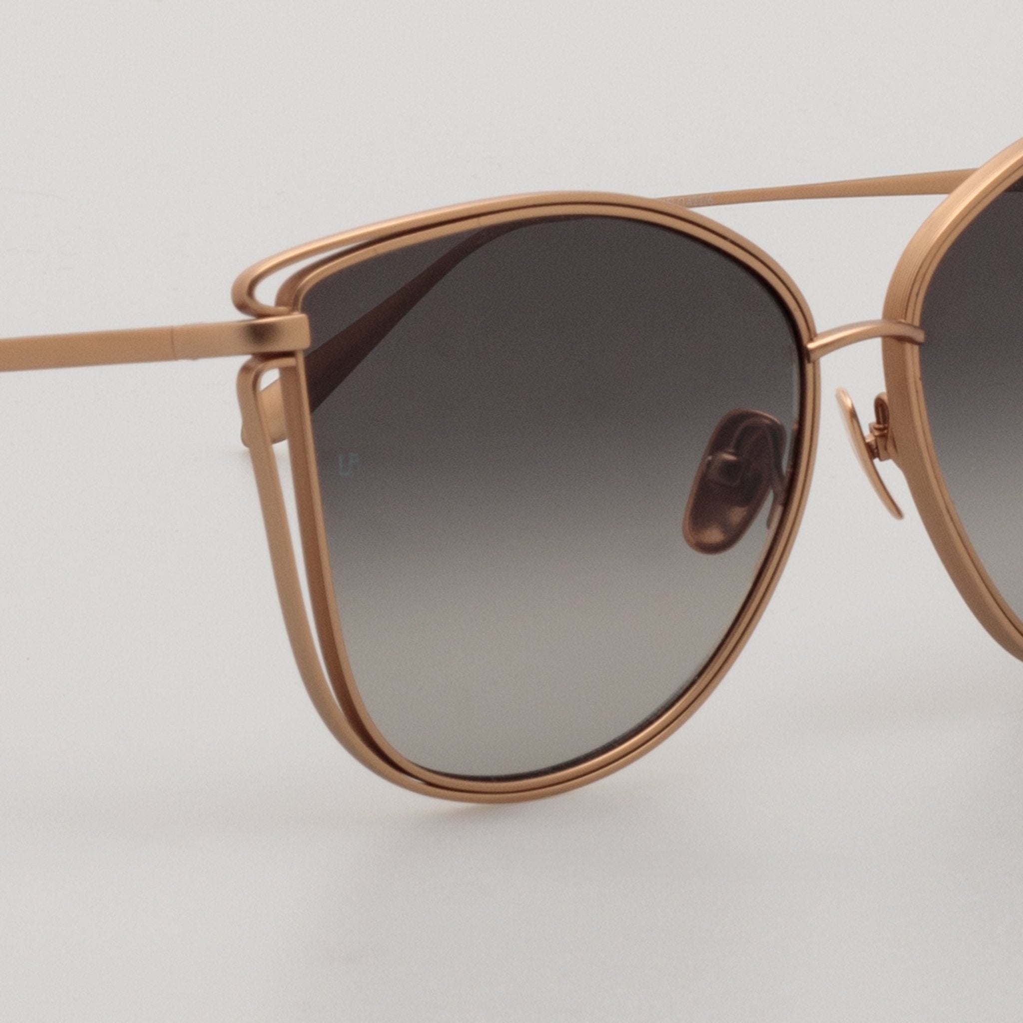 Dinah Sunglasses in Matt 18K Rose Gold and Grey - LINDA FARROW - Sunglasses - 