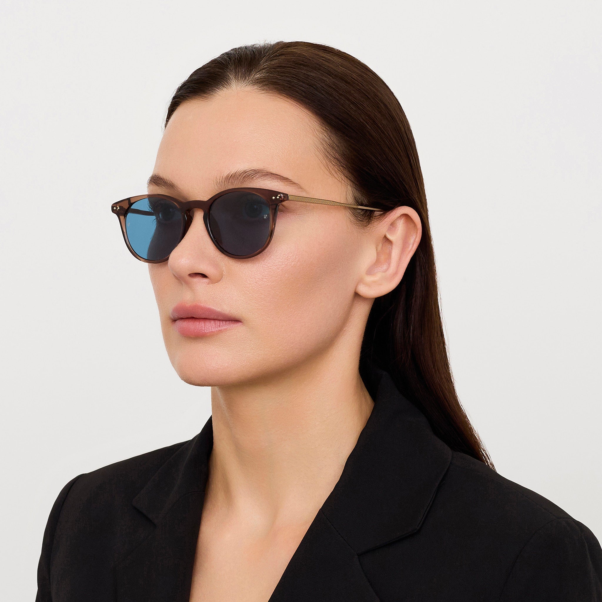Jamie Sunglasses in Matt Champagne and Aqua - LINDA FARROW - Sunglasses - 