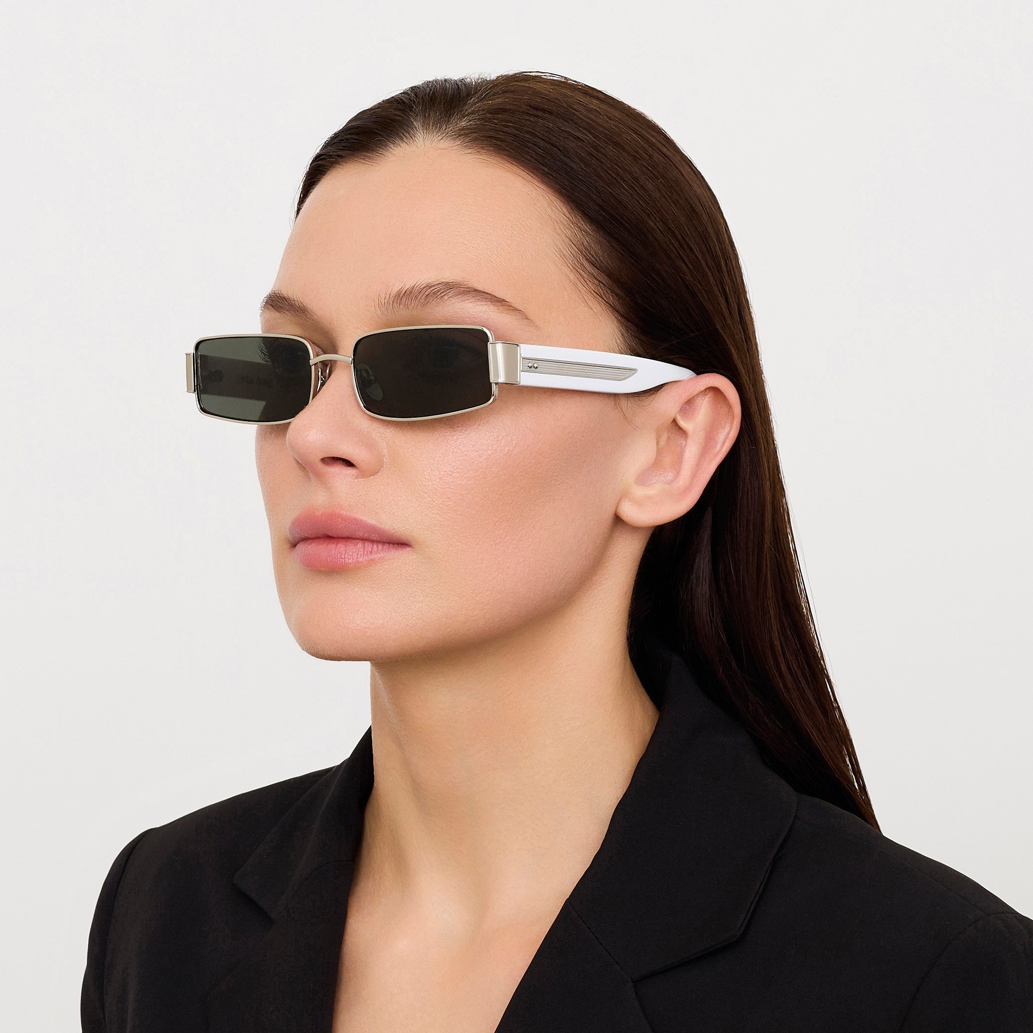 Kaia Sunglasses in 22K White Gold and Grey - LINDA FARROW - Sunglasses - 