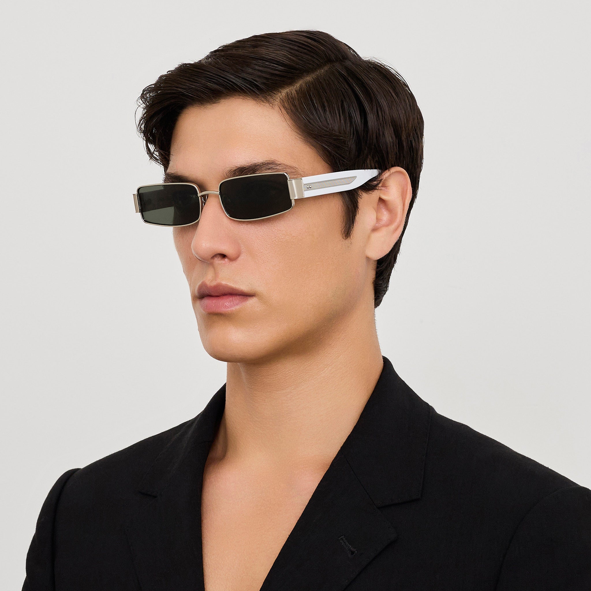 Kaia Sunglasses in 22K White Gold and Grey - LINDA FARROW - Sunglasses - 