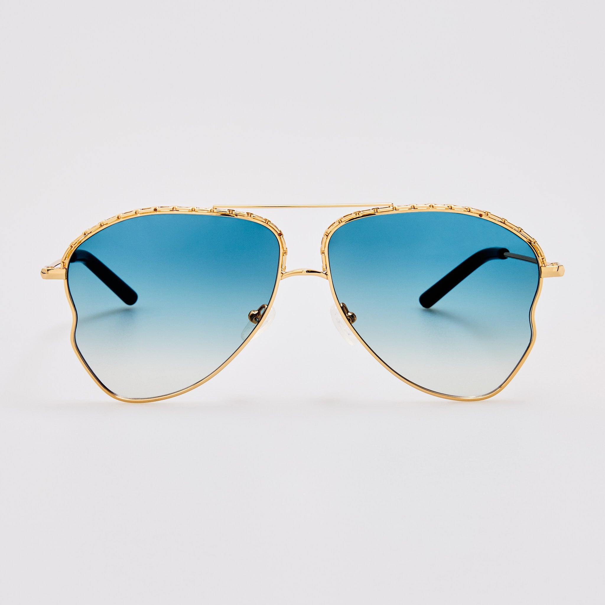 Kika Aviator Sunglasses in Aqua and Gold - LINDA FARROW - Sunglasses - 