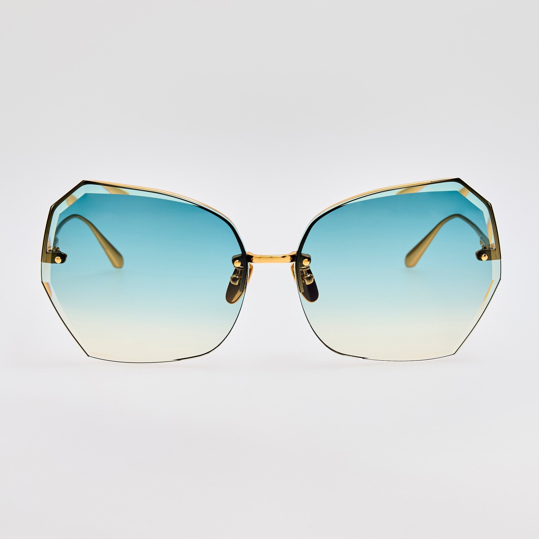 Lila Sunglasses in 22K Gold and Aqua - LINDA FARROW - Sunglasses - 