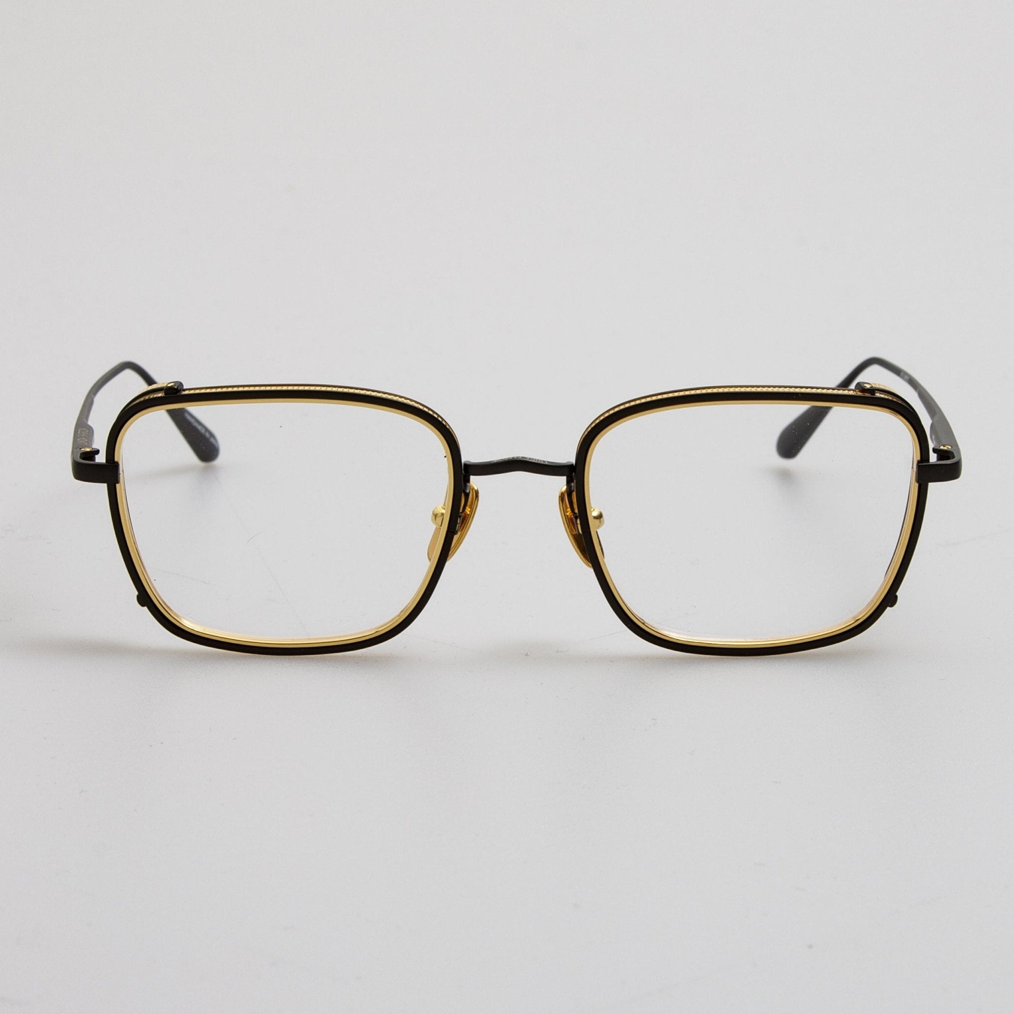 Ofer Rectangular Optical Frame in Matt Nickel and 22K Yellow Gold - LINDA FARROW - Optical Frame - 