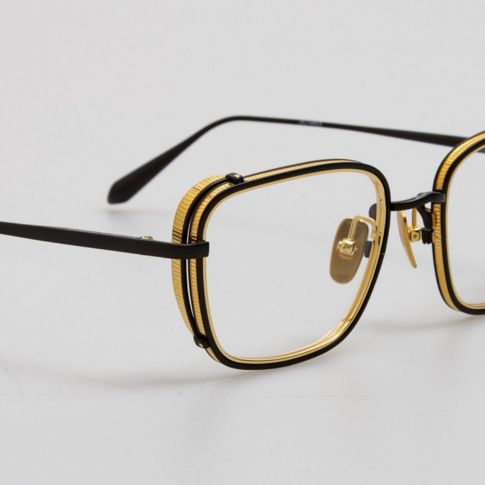 Ofer Rectangular Optical Frame in Matt Nickel and 22K Yellow Gold - LINDA FARROW - Optical Frame - 