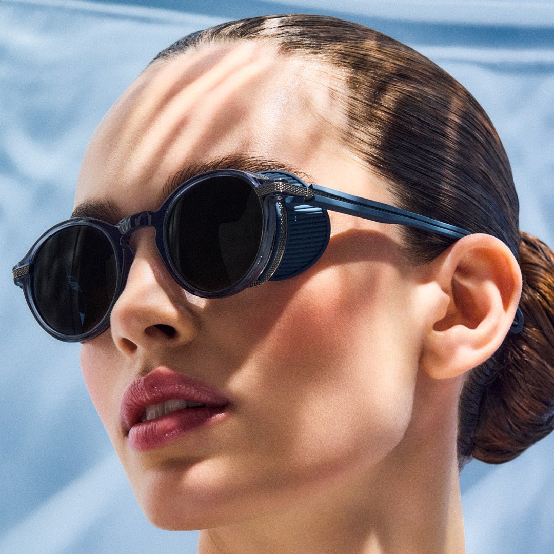 Orion Explorer Sunglasses in Antique White Gold and Navy - LINDA FARROW-Sunglasses-