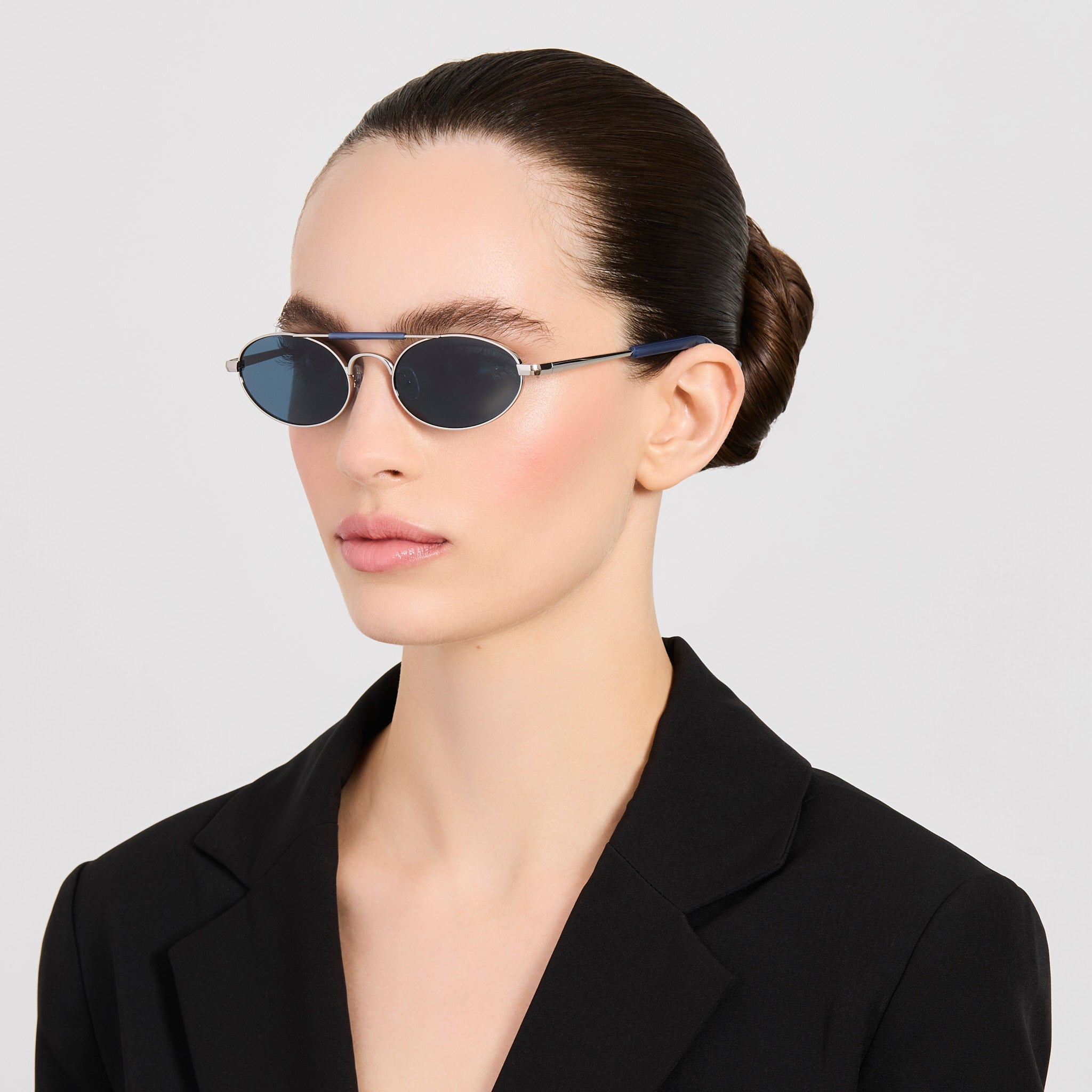 Oval Sunglasses in Navy - LINDA FARROW-Sunglasses-