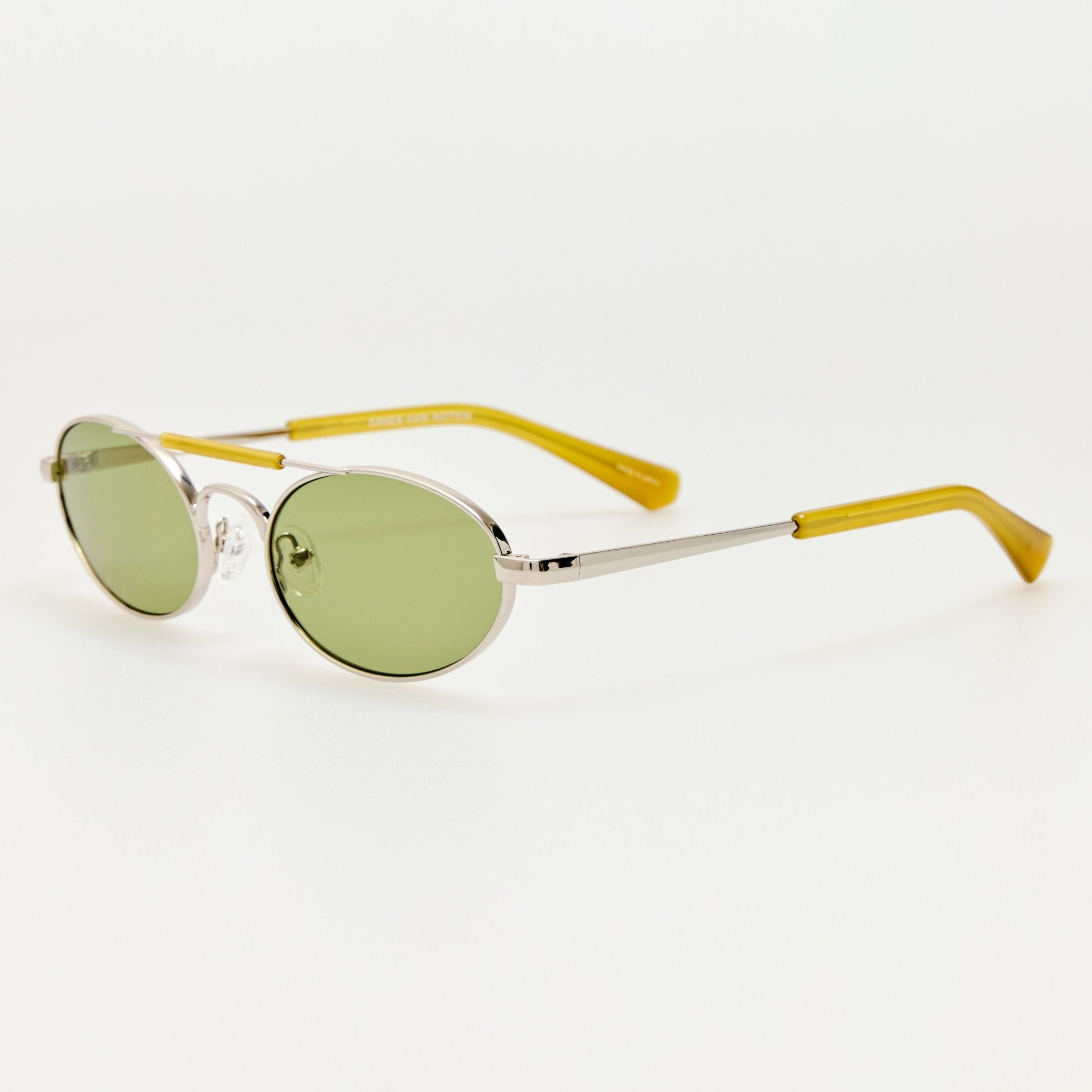 Oval Sunglasses in Silver and Green - LINDA FARROW-Sunglasses-