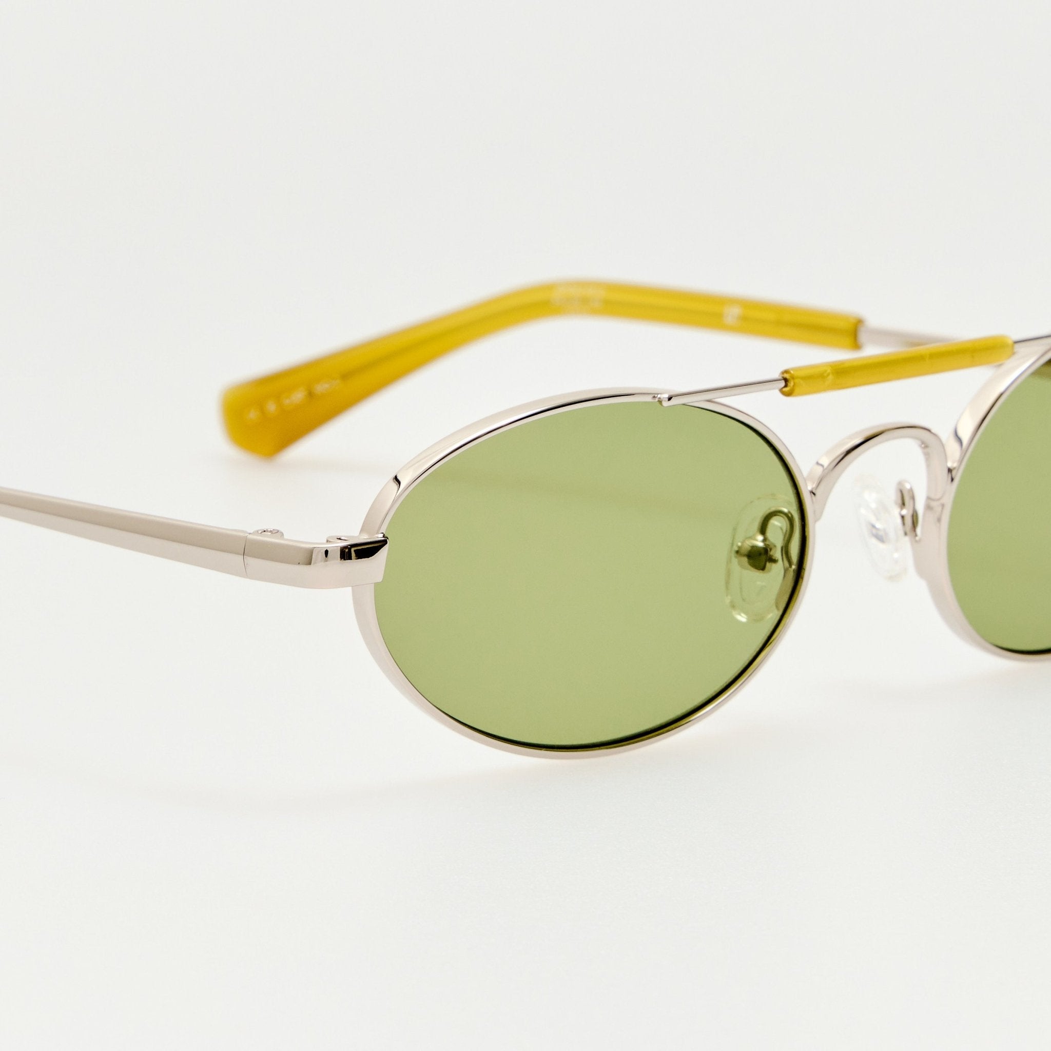 Oval Sunglasses in Silver and Green - LINDA FARROW-Sunglasses-