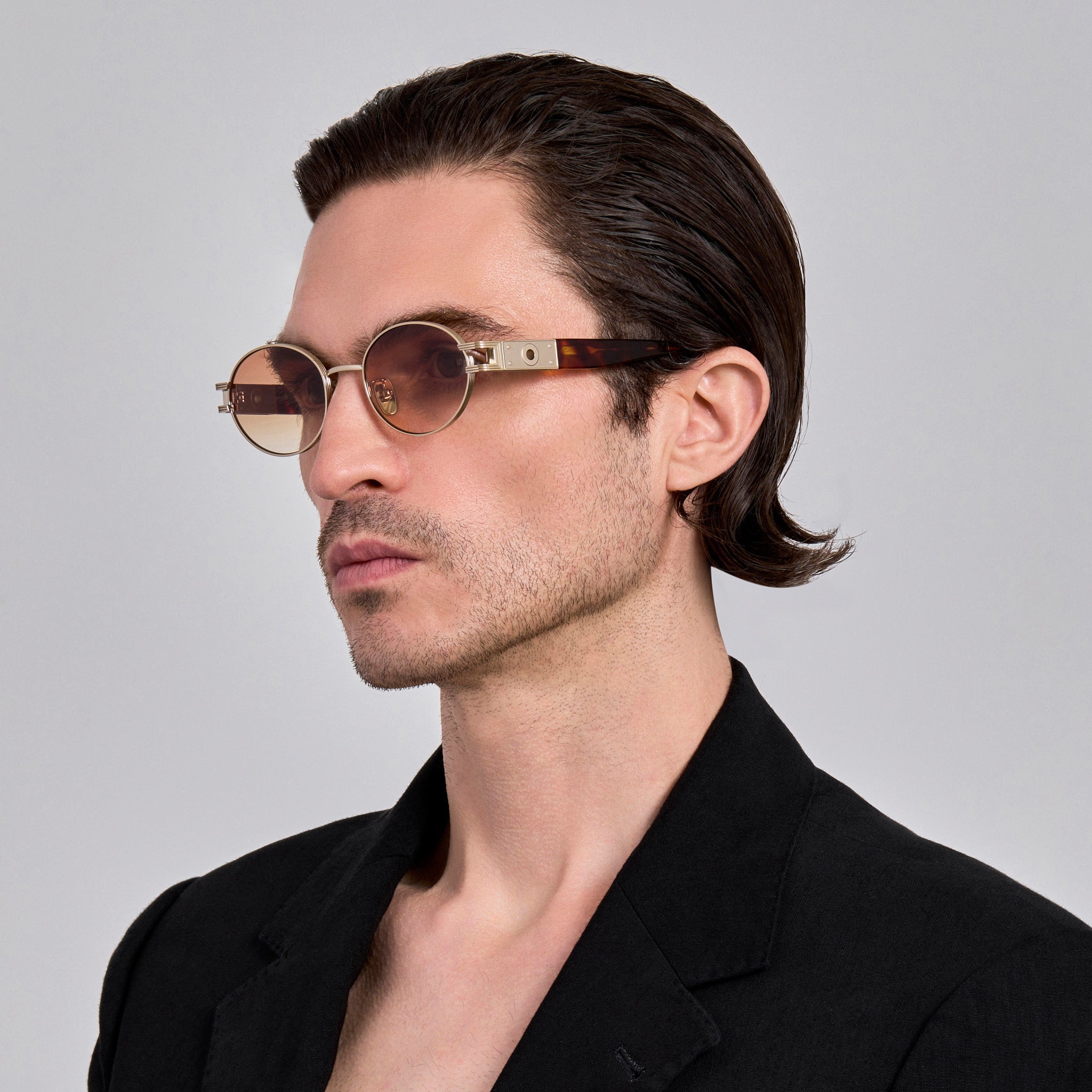 Phoebe Sunglasses in 22K Gold and Camel - LINDA FARROW - Sunglasses - 
