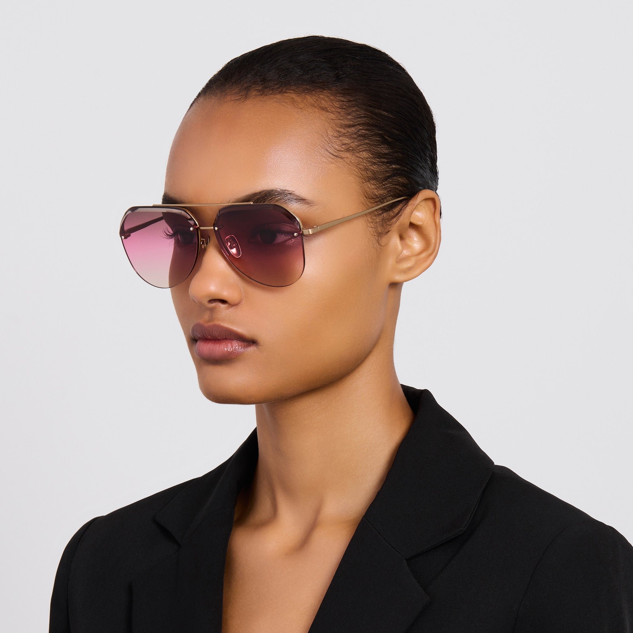 Quynh Sunglasses in Matt Champagne and Pink - LINDA FARROW - Sunglasses - 