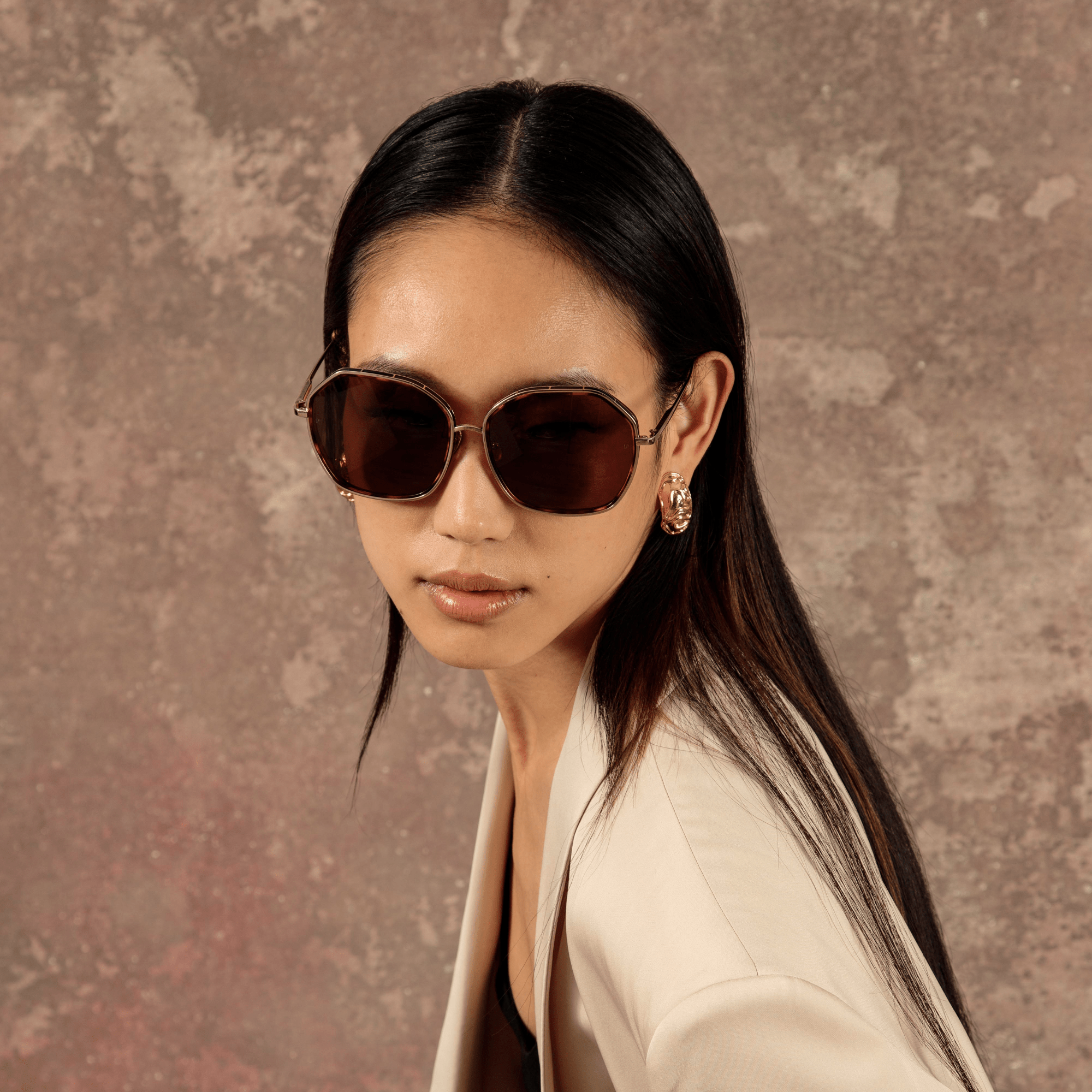 Rowe Sunglasses in 22K Gold and Brown - LINDA FARROW - Sunglasses - 