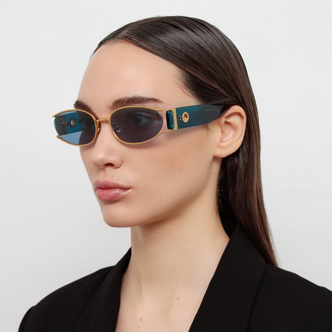 Shelby Sunglasses in 22K Gold and Aqua - LINDA FARROW - Sunglasses - 