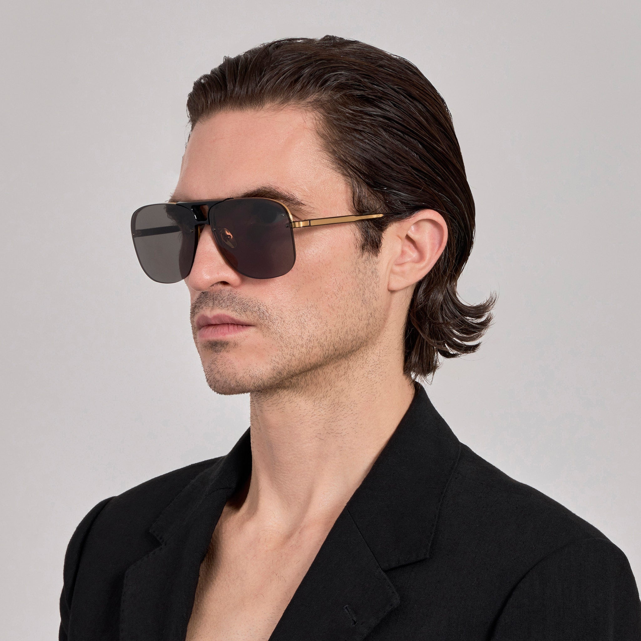 Skye Sunglasses in Matt Nickel and Grey - LINDA FARROW - Sunglasses - 