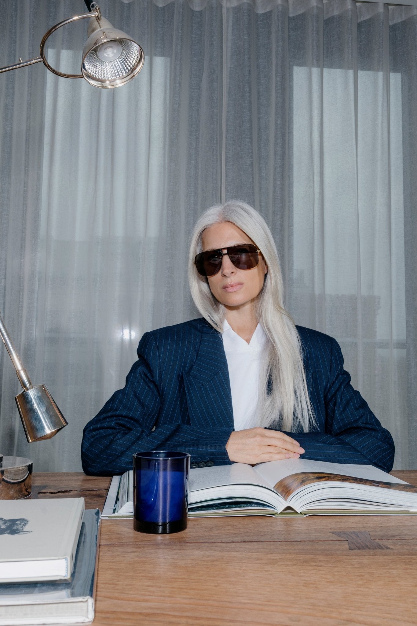 Skye Sunglasses in Matt Nickel and Grey - LINDA FARROW - Sunglasses - 