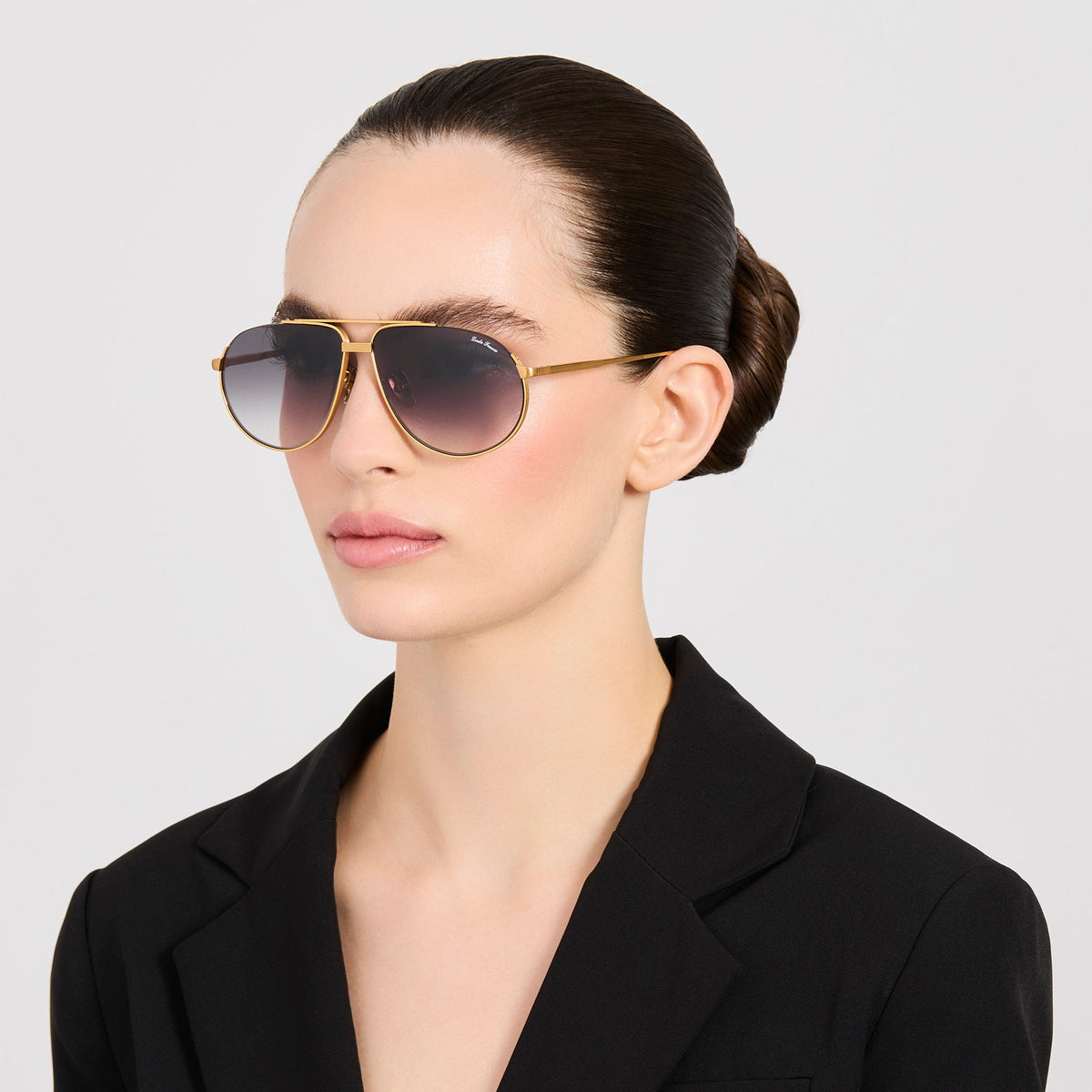 Stevie Sunglasses in 22K Gold and Grey - LINDA FARROW-Sunglasses-