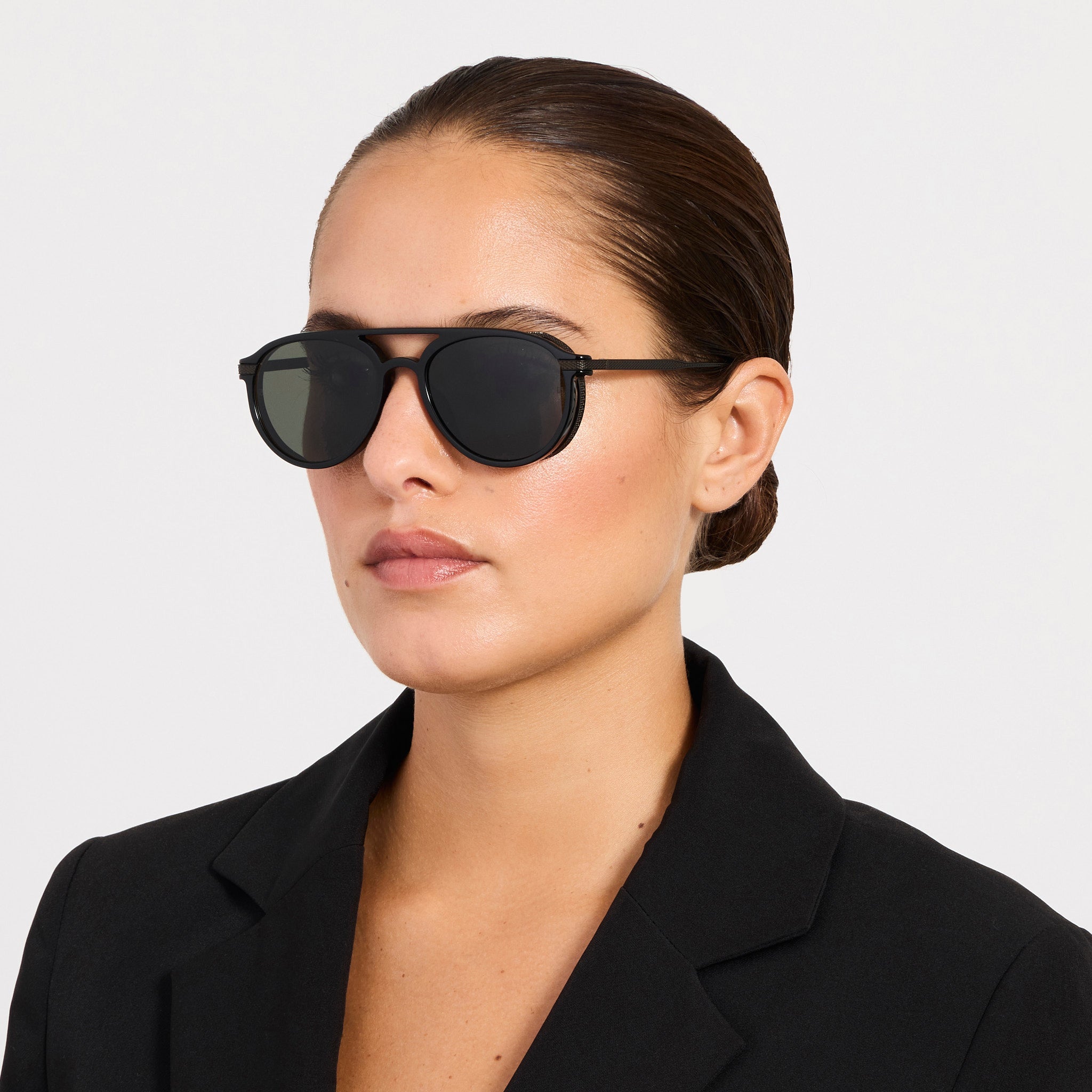 Sutton Sunglasses in Black Nickel and Black - LINDA FARROW - Sunglasses - 
