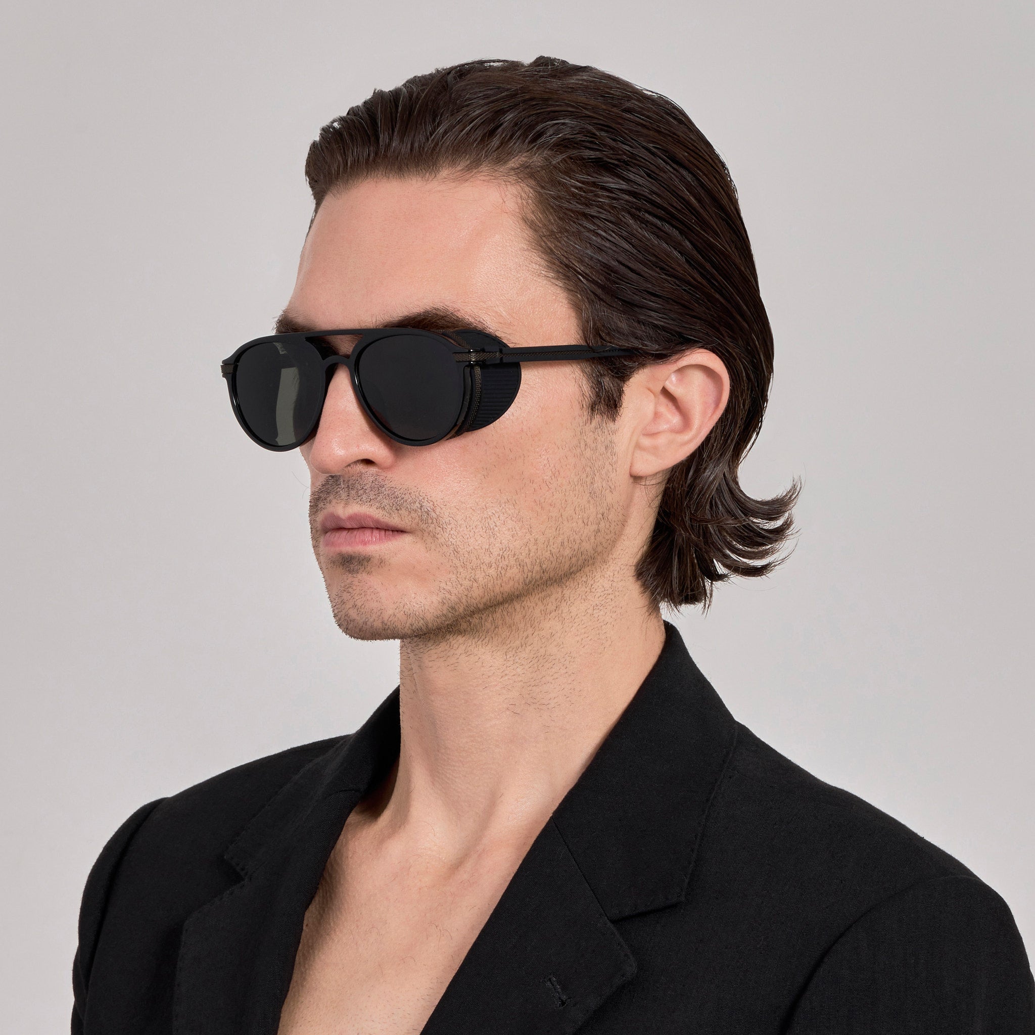 Sutton Sunglasses in Black Nickel and Black - LINDA FARROW - Sunglasses - 