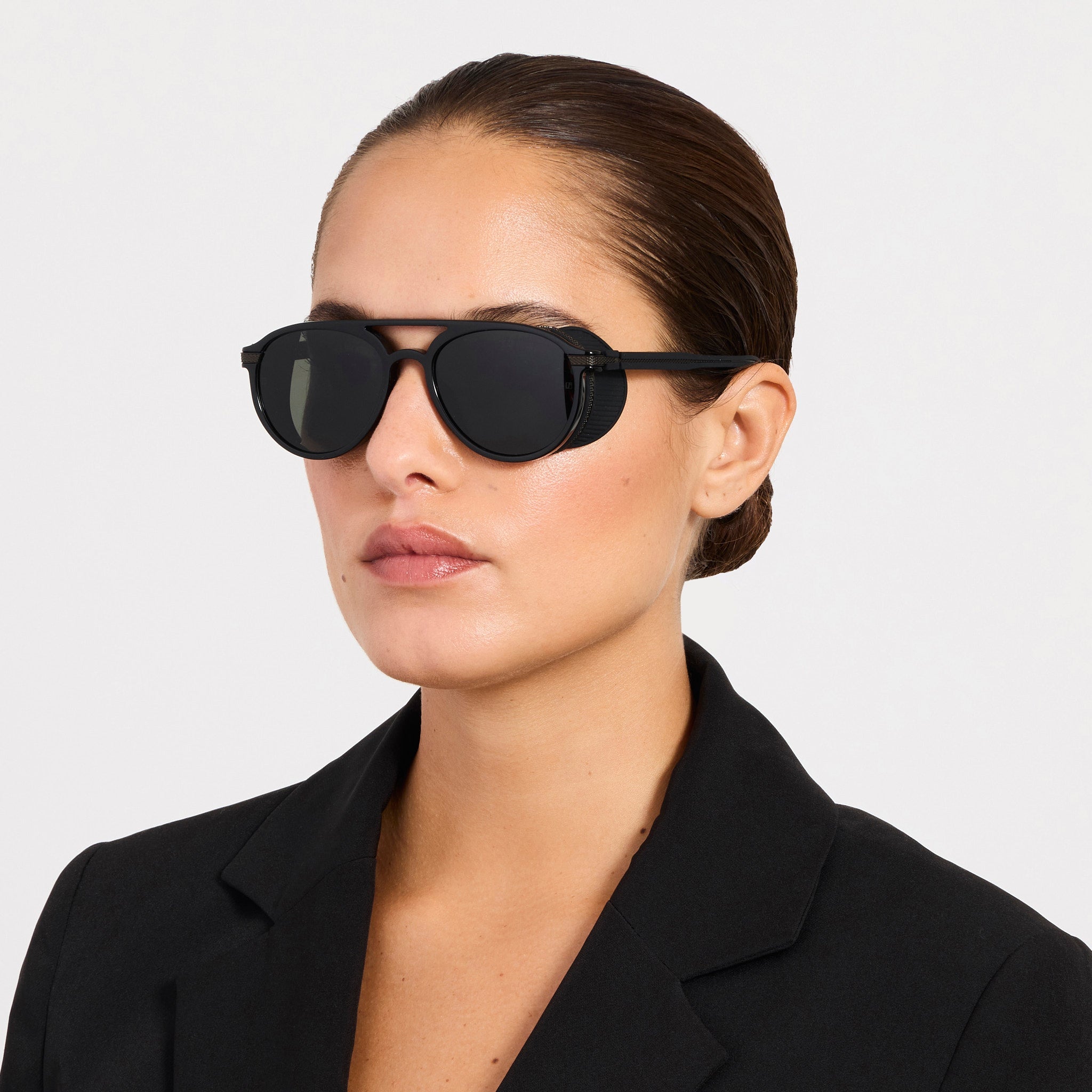 Sutton Sunglasses in Black Nickel and Black - LINDA FARROW - Sunglasses - 