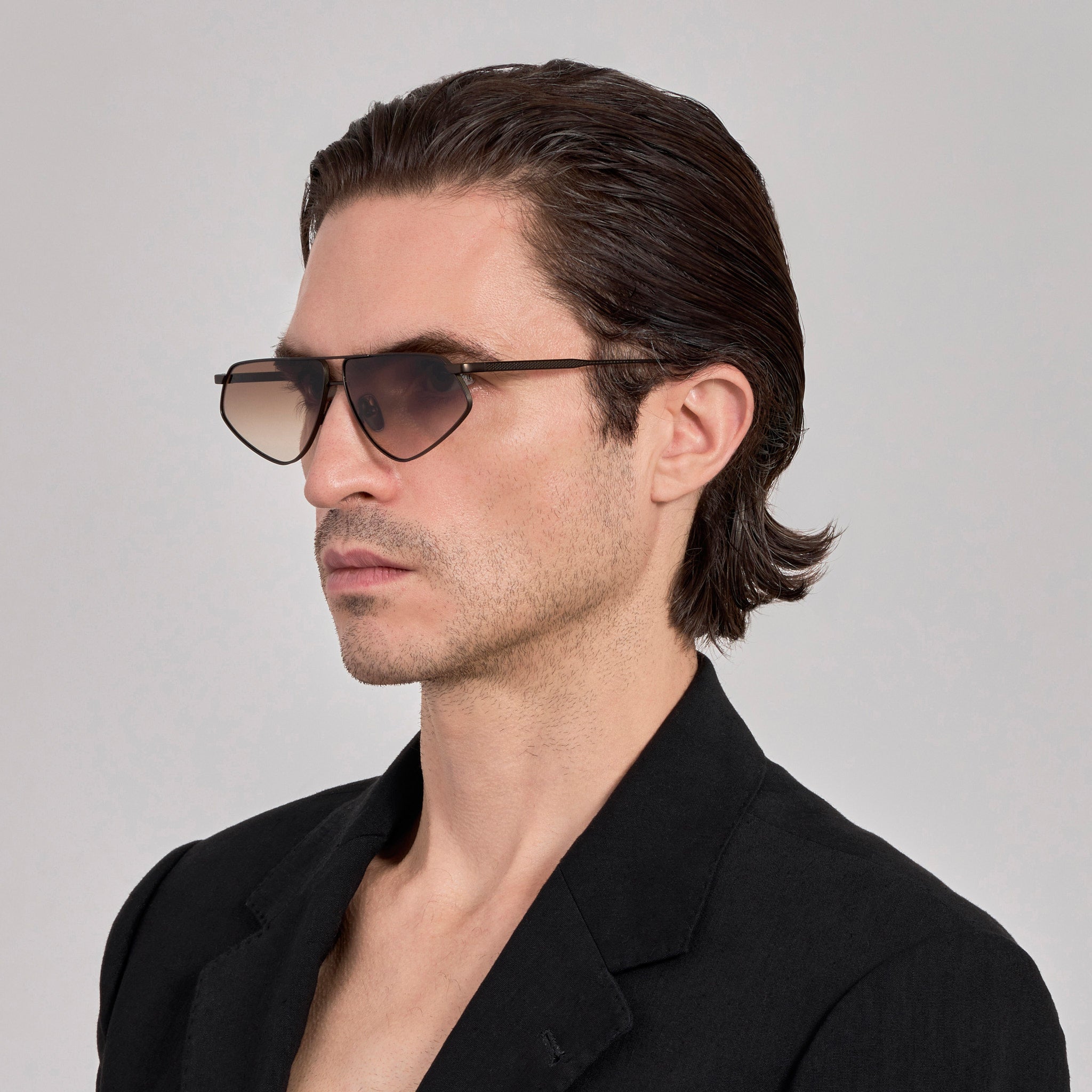 Tarian Sunglasses in Matt Nickel and Mocha - LINDA FARROW - Sunglasses - 