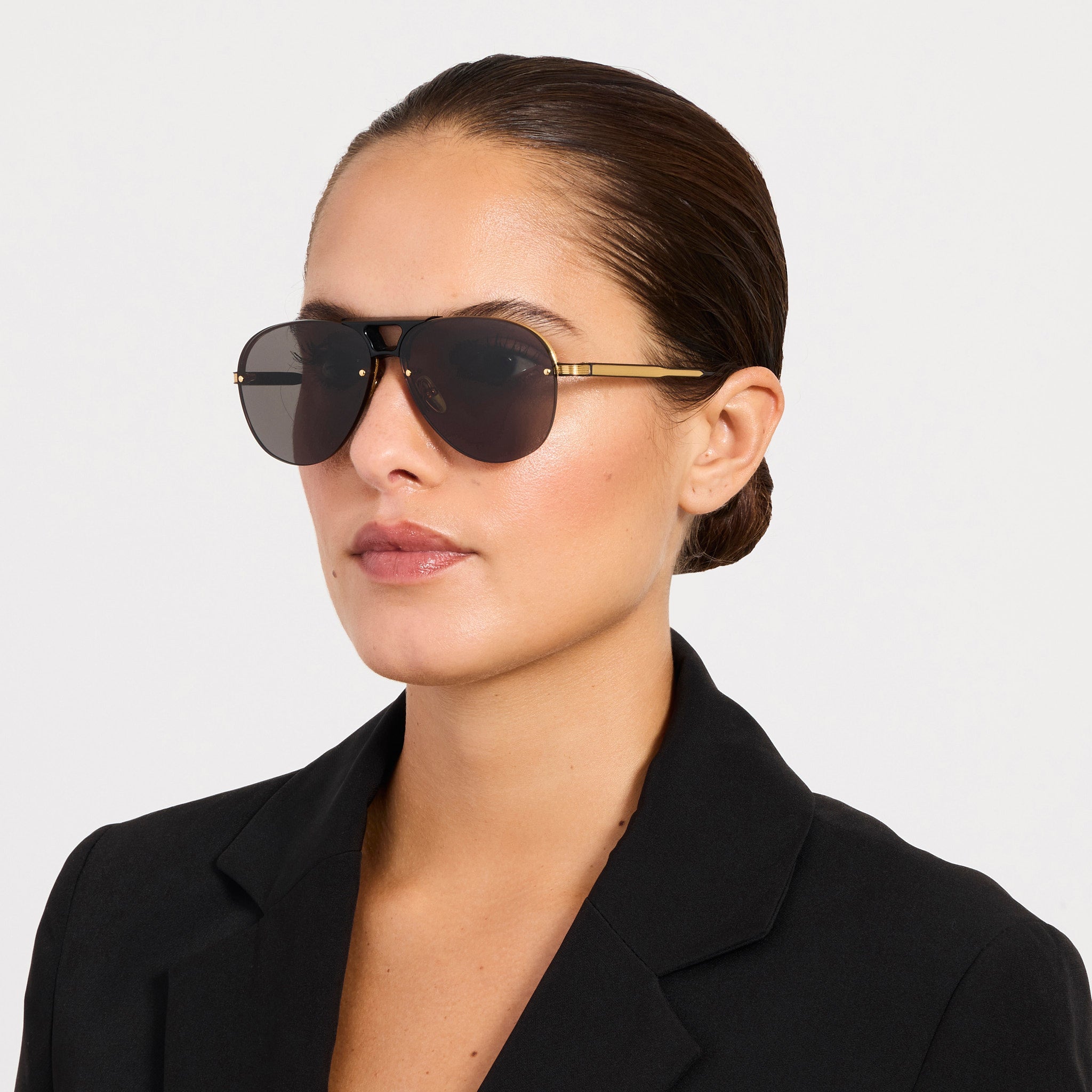 Taya Sunglasses in Matt Nickel and Black - LINDA FARROW - Sunglasses - 