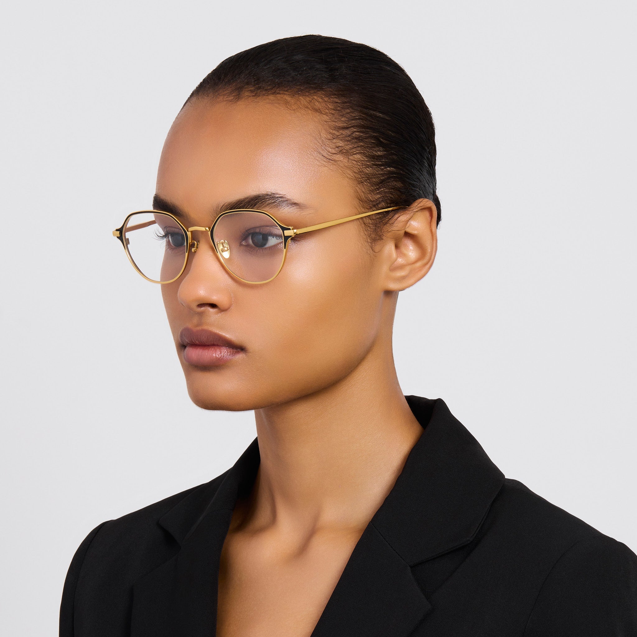 Wilson Optical in Satin Black and 22K Gold - LINDA FARROW - Optical Frame - 